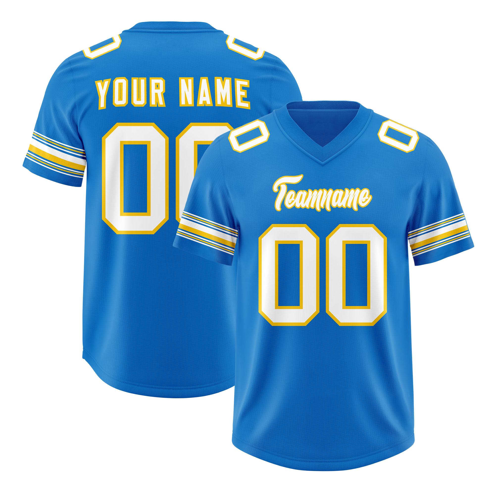 Custom Powder Blue White Retro Personalized Sleeve Line Authentic American Football Jersey