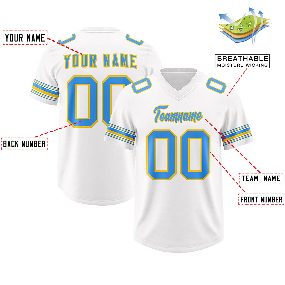 Custom White Powder Blue Retro Personalized Sleeve Line Authentic American Football Jersey