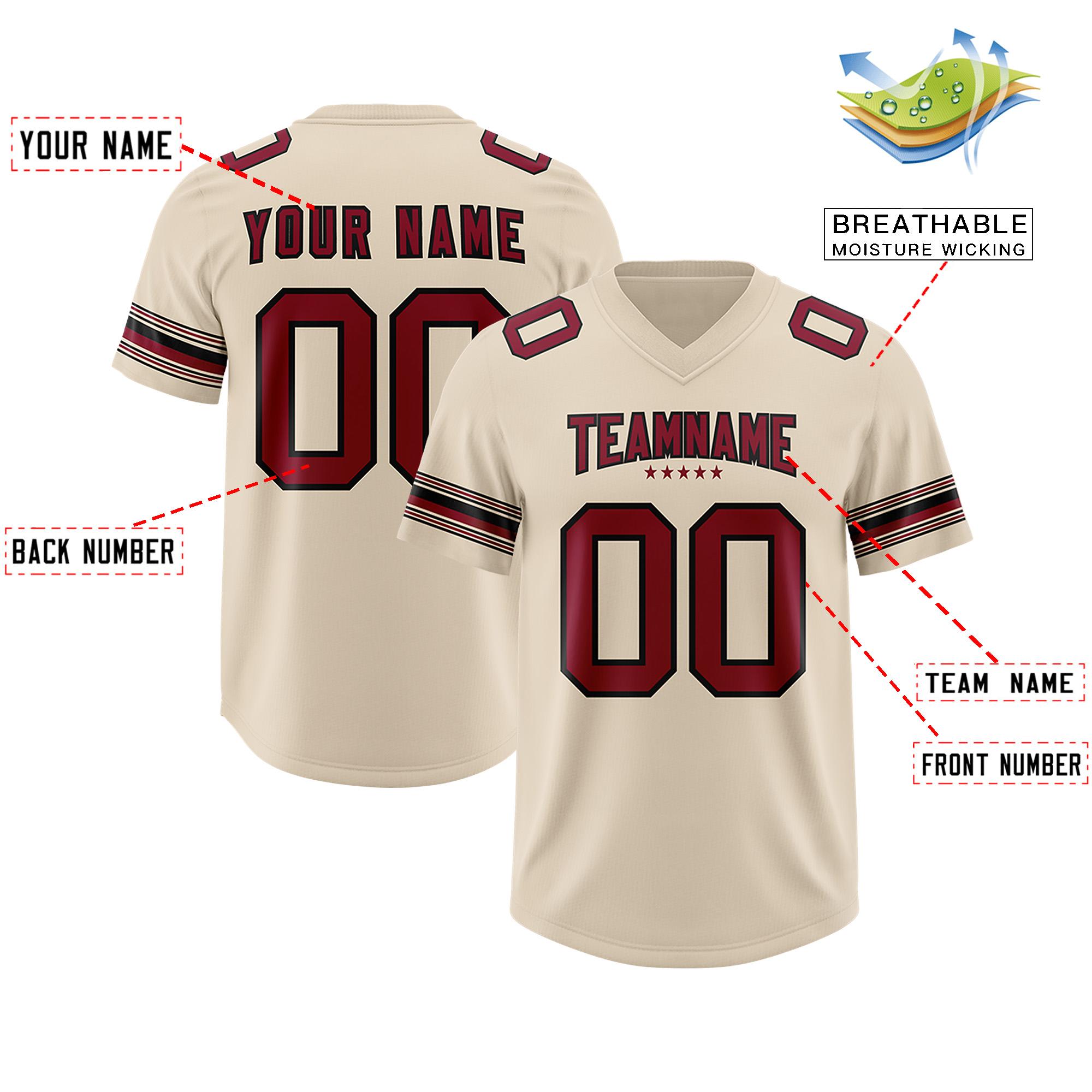 Custom Cream Red Retro Personalized Sleeve Line Authentic American Football Jersey | KXKSHOP