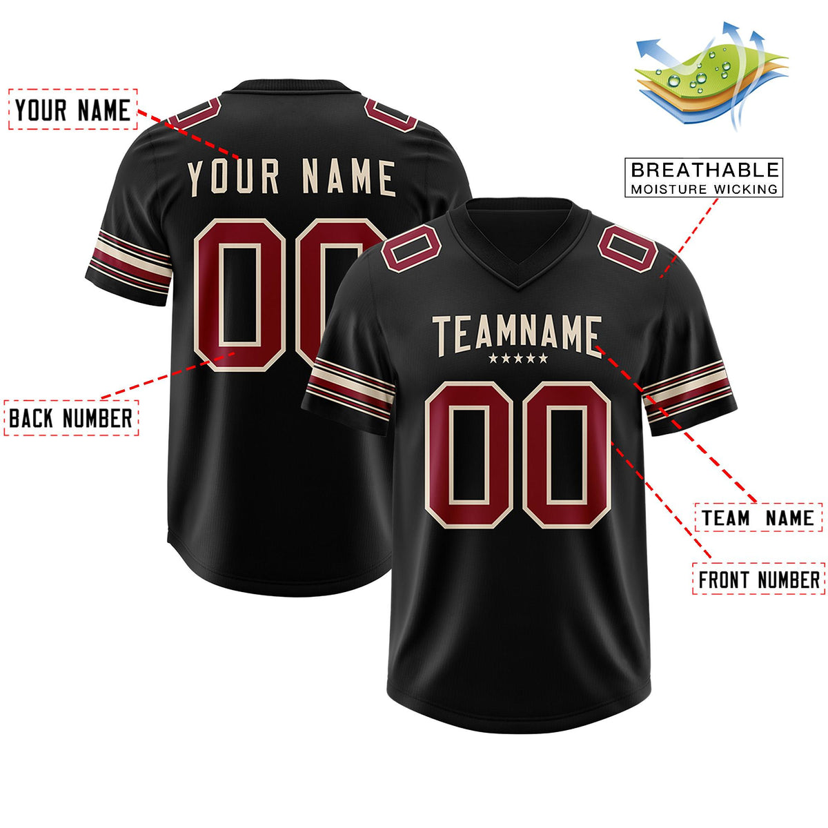 Custom Black Red Retro Personalized Sleeve Line Authentic American Football Jersey