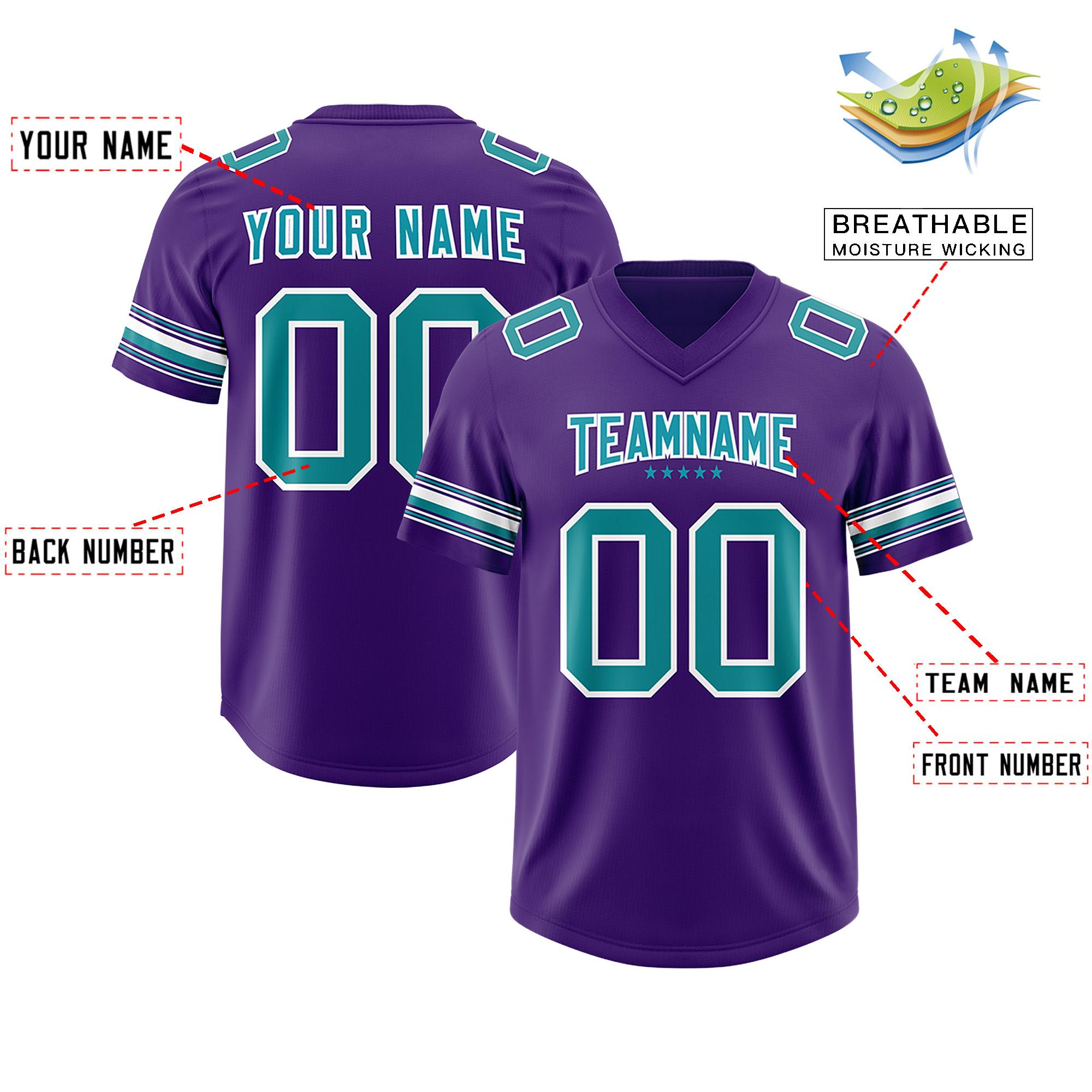 Custom Purple Aqua Retro Personalized Sleeve Line Authentic American Football Jersey | KXKSHOP