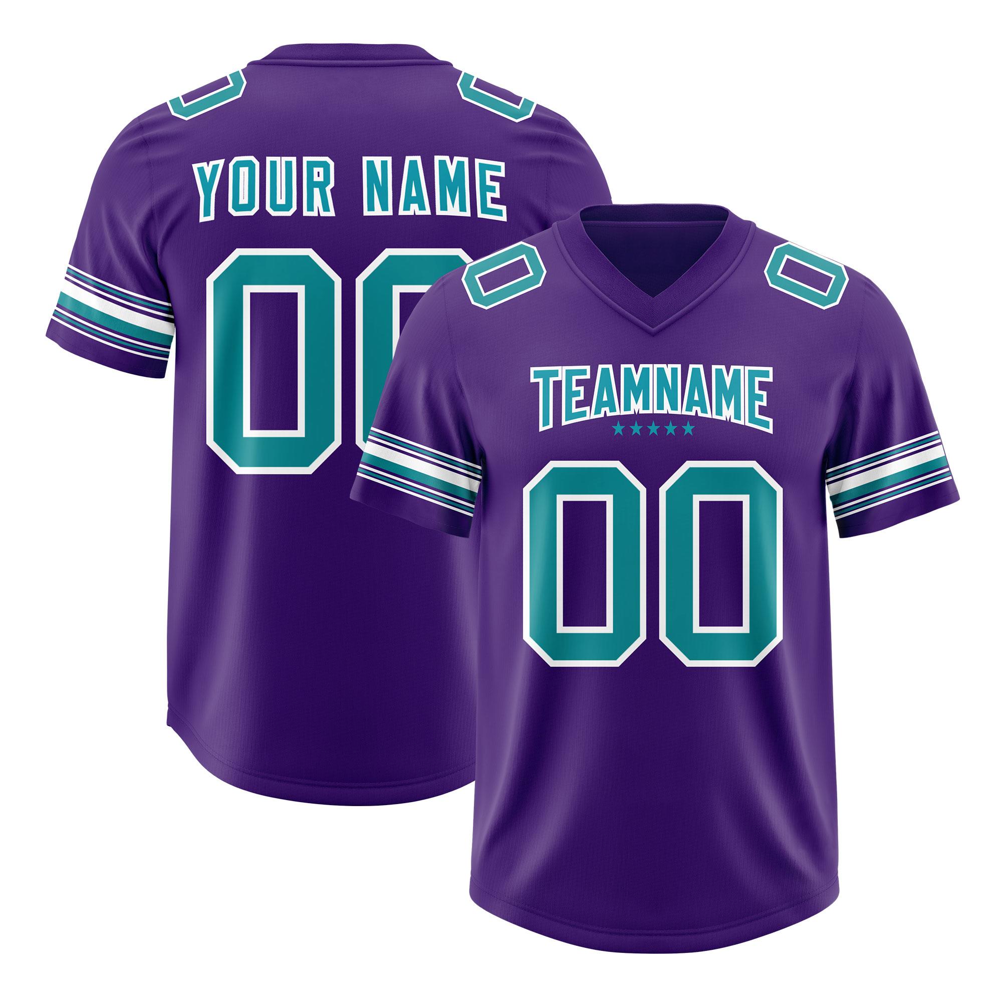 Custom Purple Aqua Retro Personalized Sleeve Line Authentic American Football Jersey | KXKSHOP