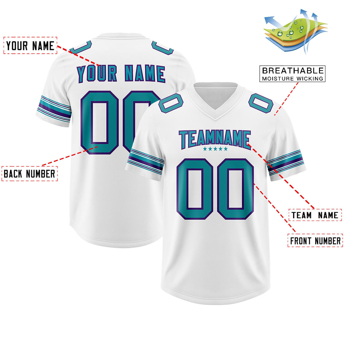 Custom White Aqua Retro Personalized Sleeve Line Authentic American Football Jersey