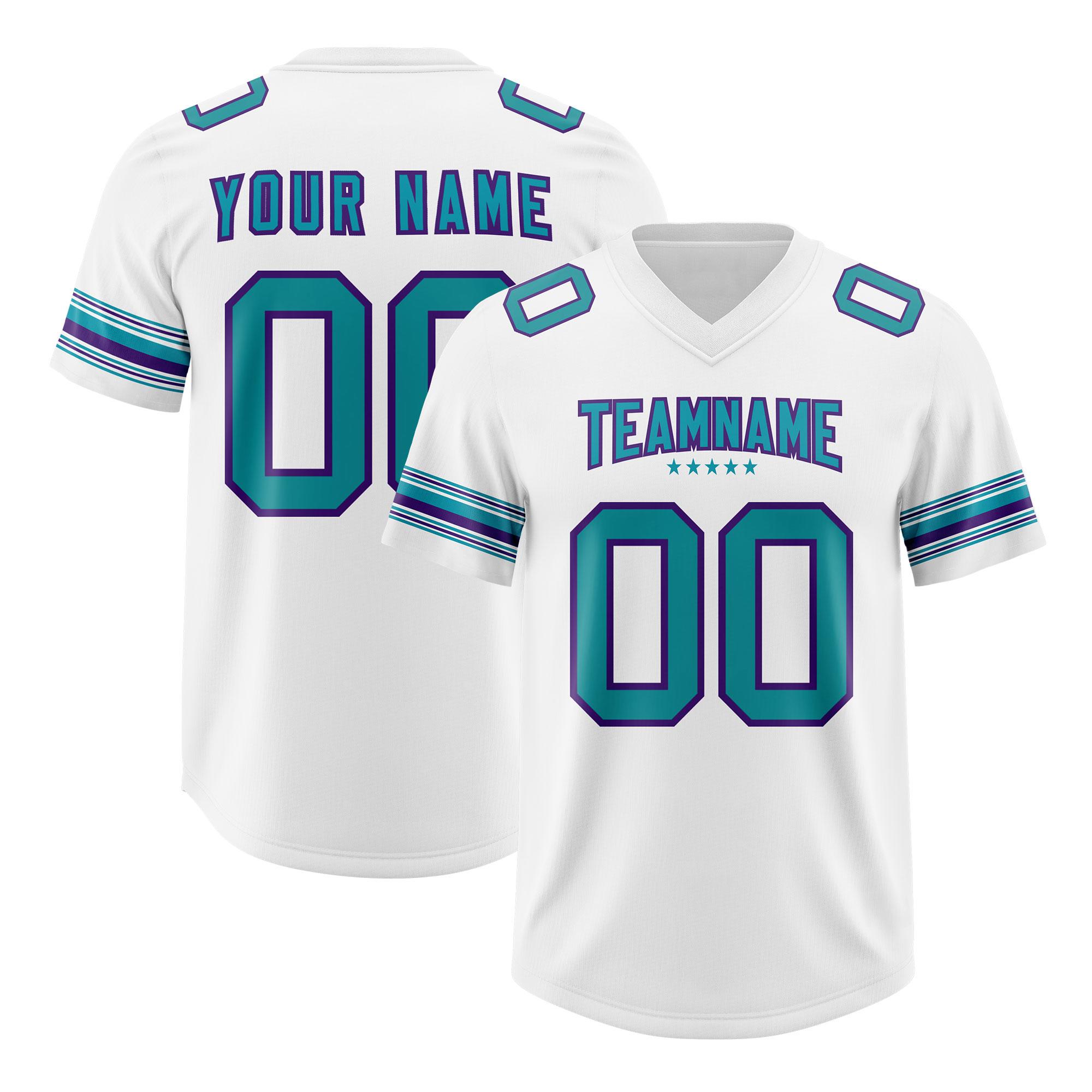 Custom White Aqua Retro Personalized Sleeve Line American Football Jersey | KXKSHOP