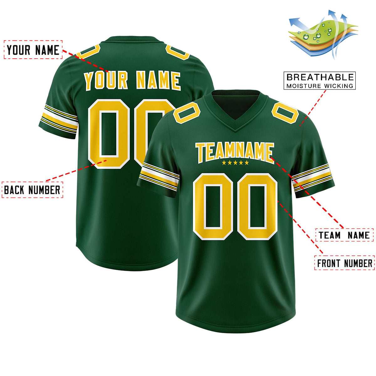 Custom Green Gold Retro Personalized Sleeve Line Authentic American Football Jersey