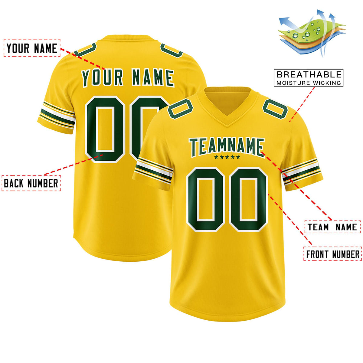 Custom Gold Green Retro Personalized Sleeve Line Authentic American Football Jersey