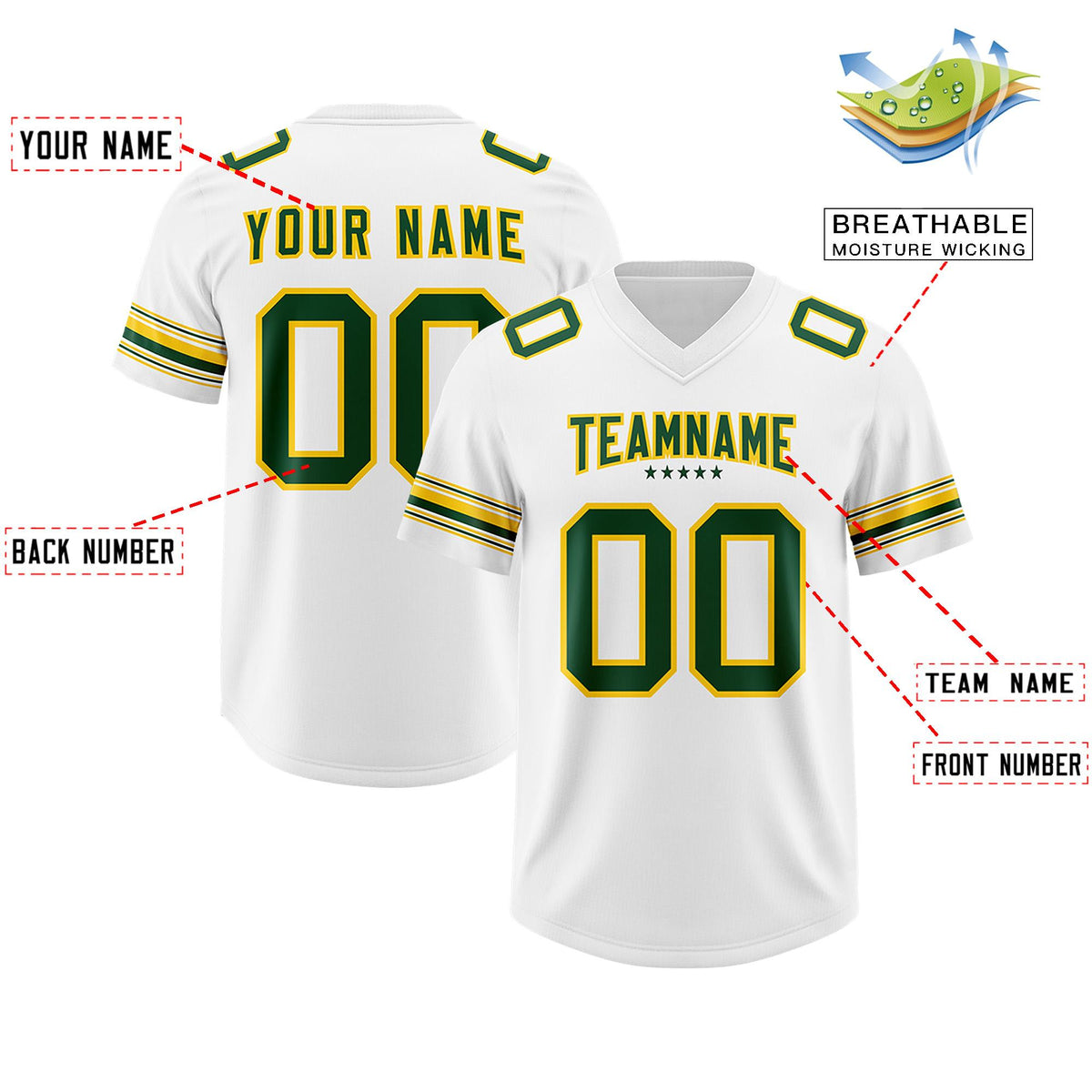 Custom White Green Retro Personalized Sleeve Line Authentic American Football Jersey