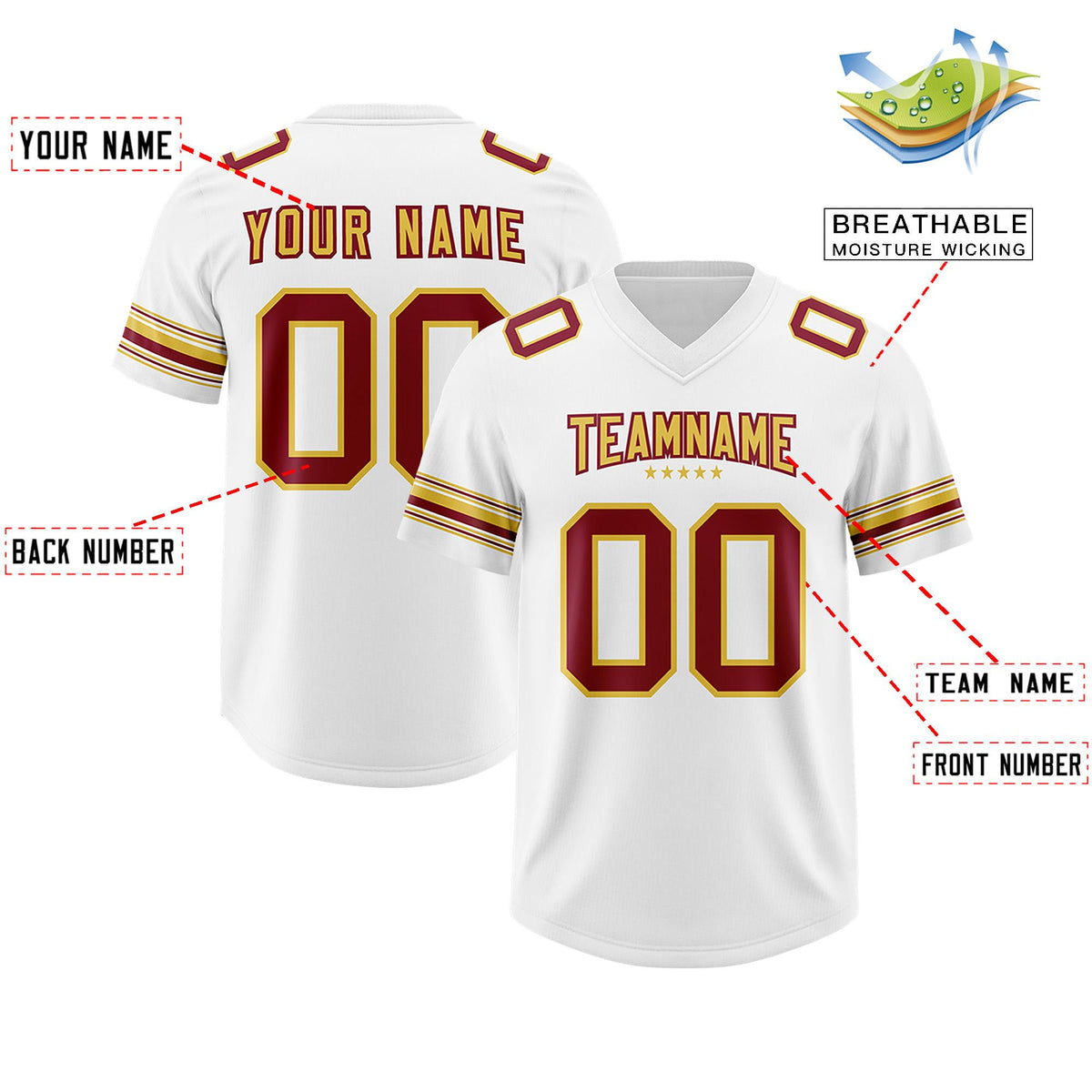 Custom White Red Retro Personalized Sleeve Line Authentic American Football Jersey
