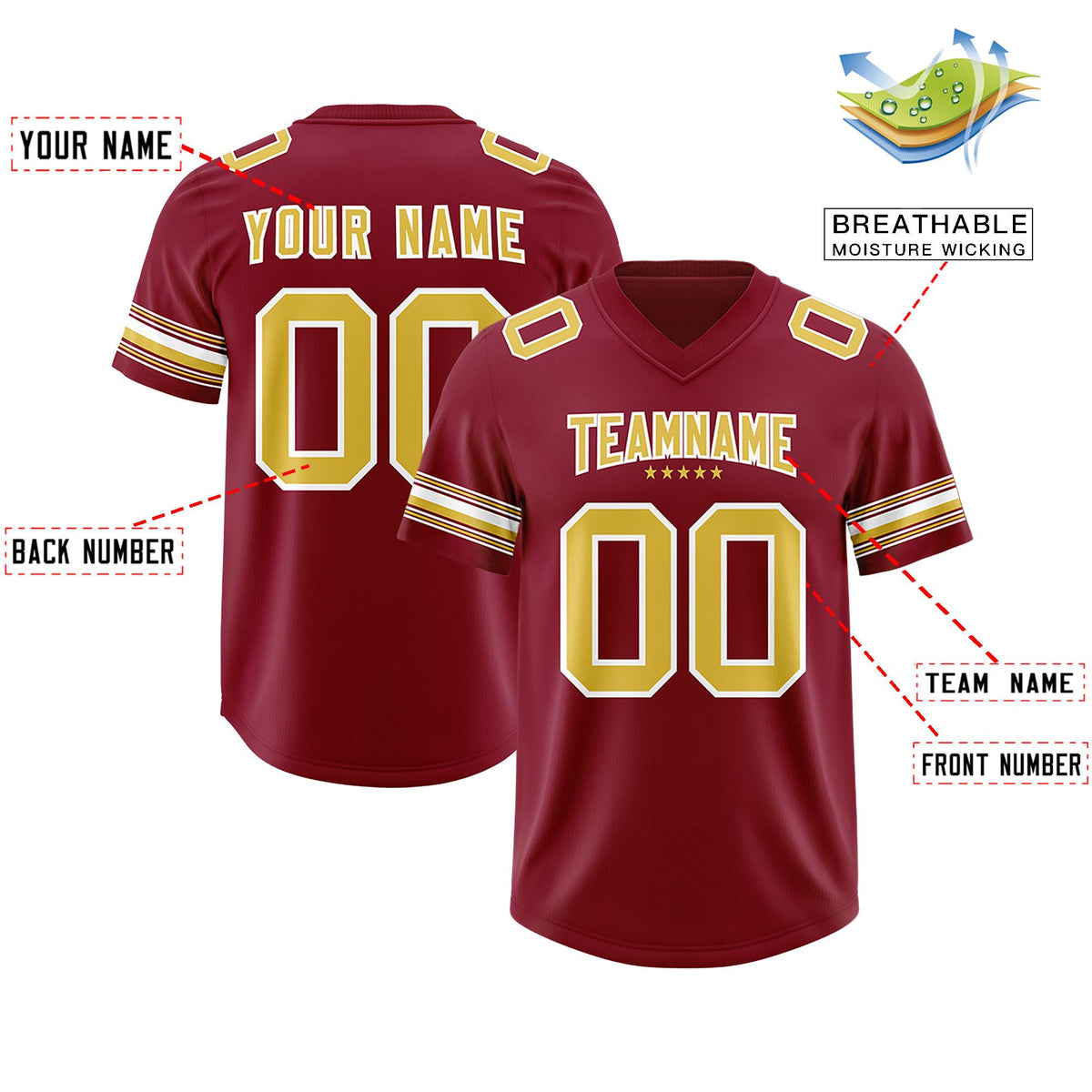 Custom Red Old Gold Retro Personalized Sleeve Line Authentic American Football Jersey