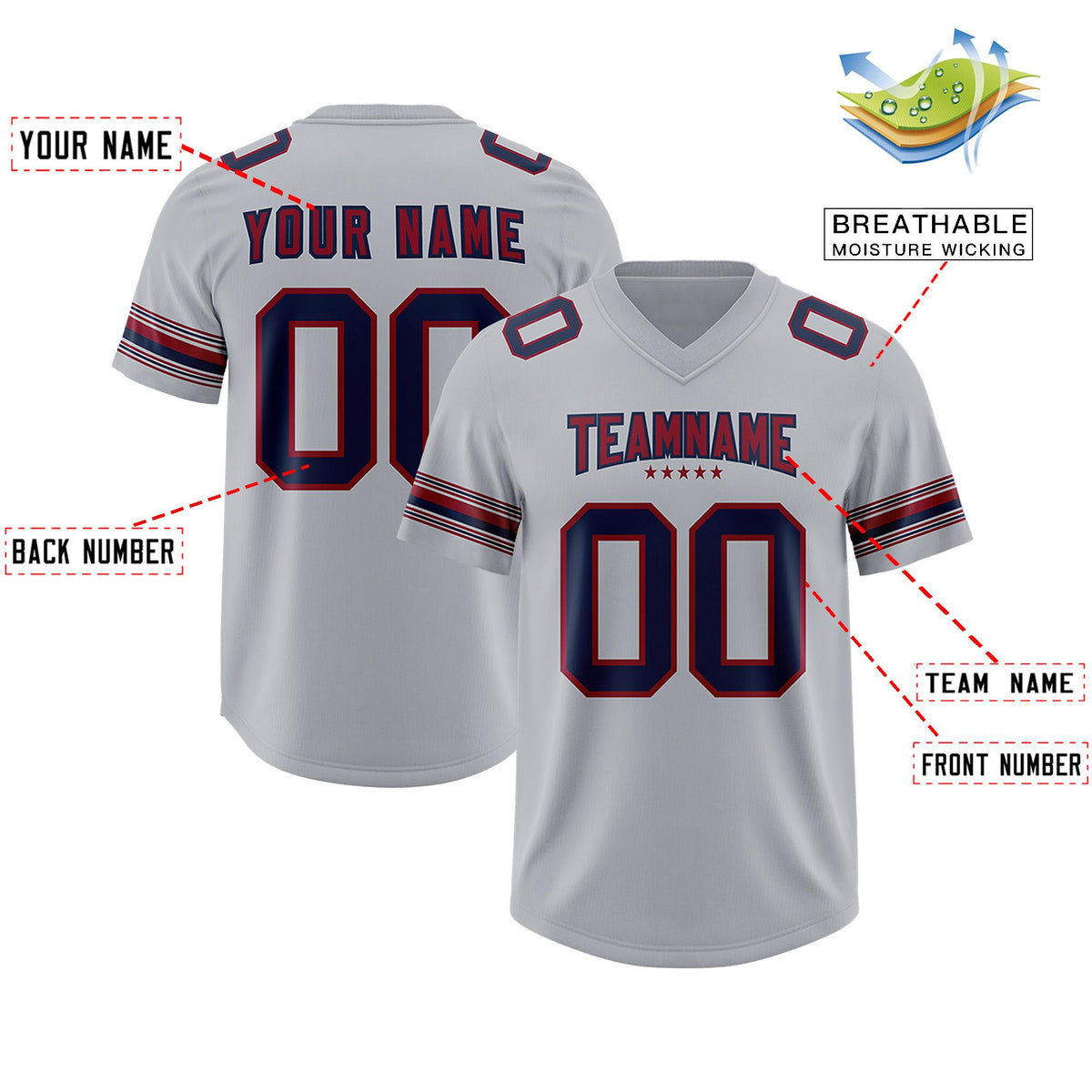 Custom Gray Navy Retro Personalized Sleeve Line Authentic American Football Jersey