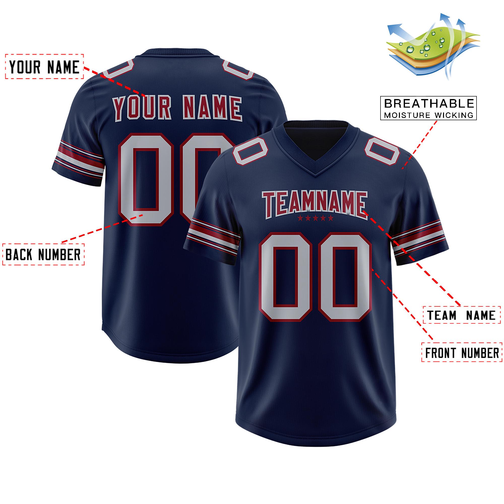 Custom Navy Gray Retro Personalized Sleeve Line Authentic American Football Jersey | KXKSHOP