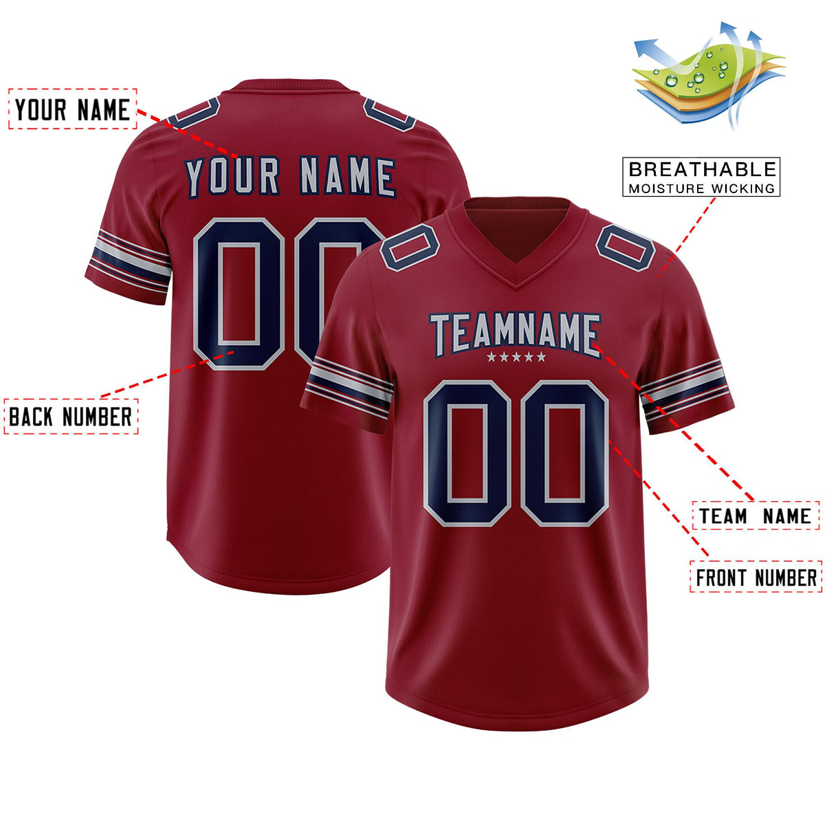Custom Red Navy Retro Personalized Sleeve Line Authentic American Football Jersey