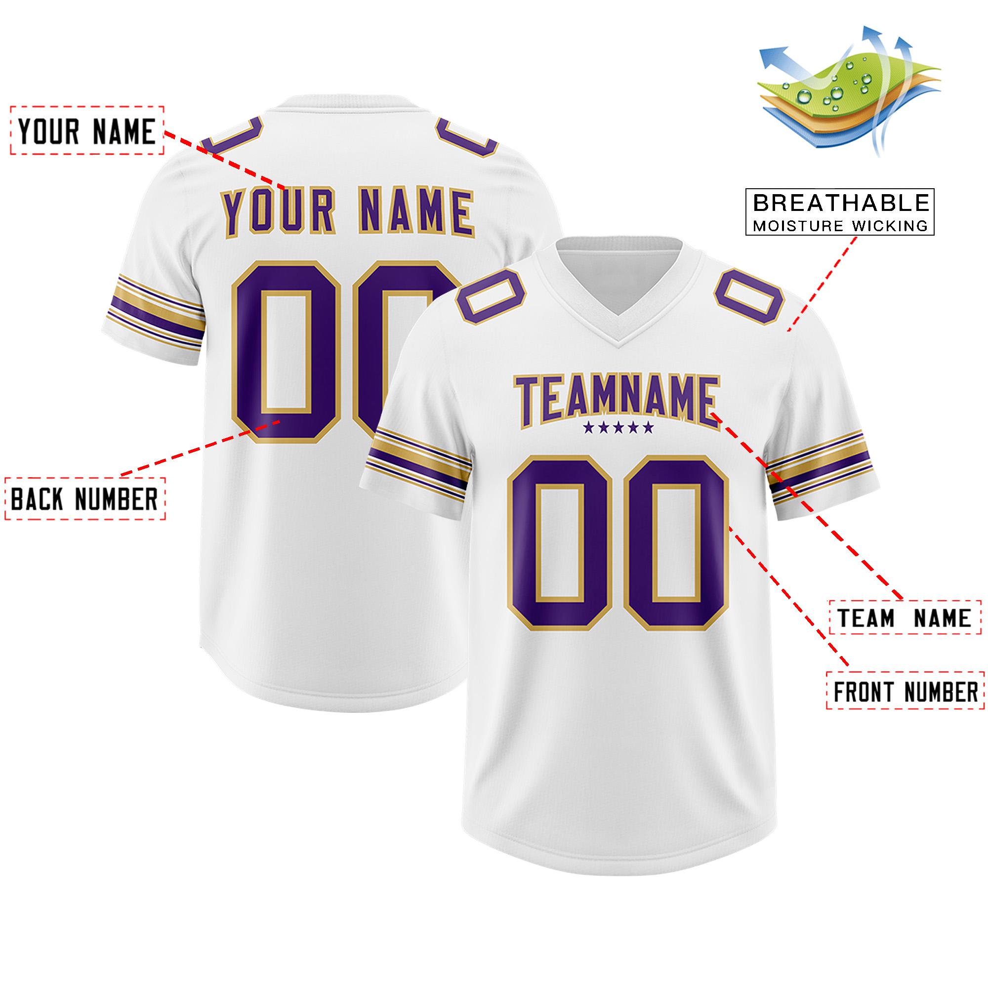 Custom White Purple Retro Personalized Sleeve Line Authentic American Football Jersey | KXKSHOP