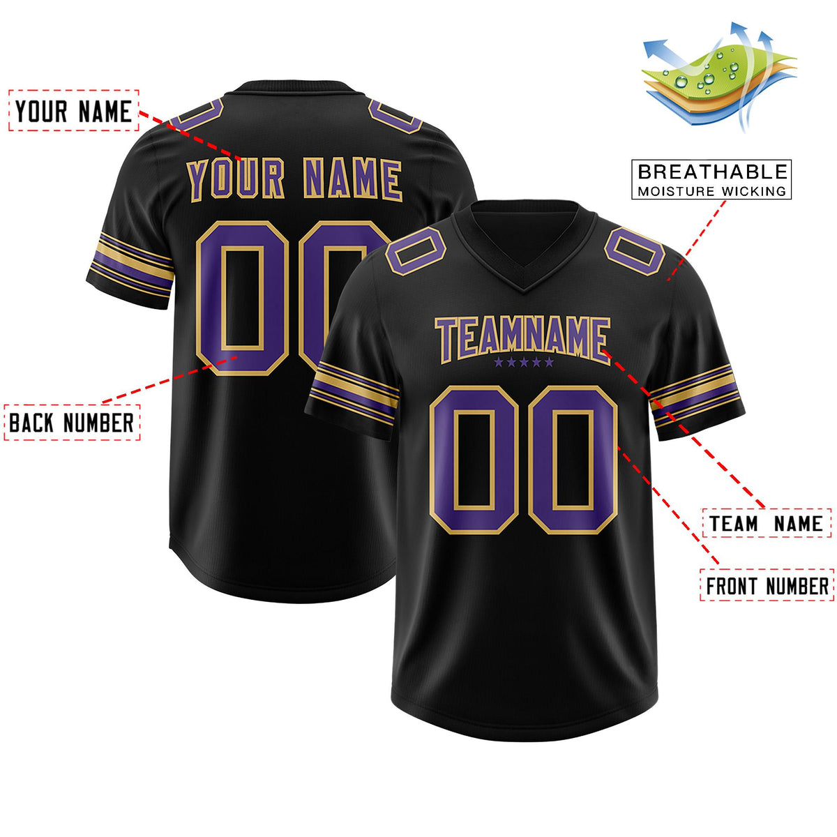 Custom Black Purple Retro Personalized Sleeve Line Authentic American Football Jersey