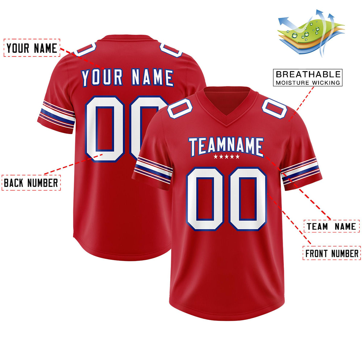 Custom Red White Retro Personalized Sleeve Line Authentic American Football Jersey