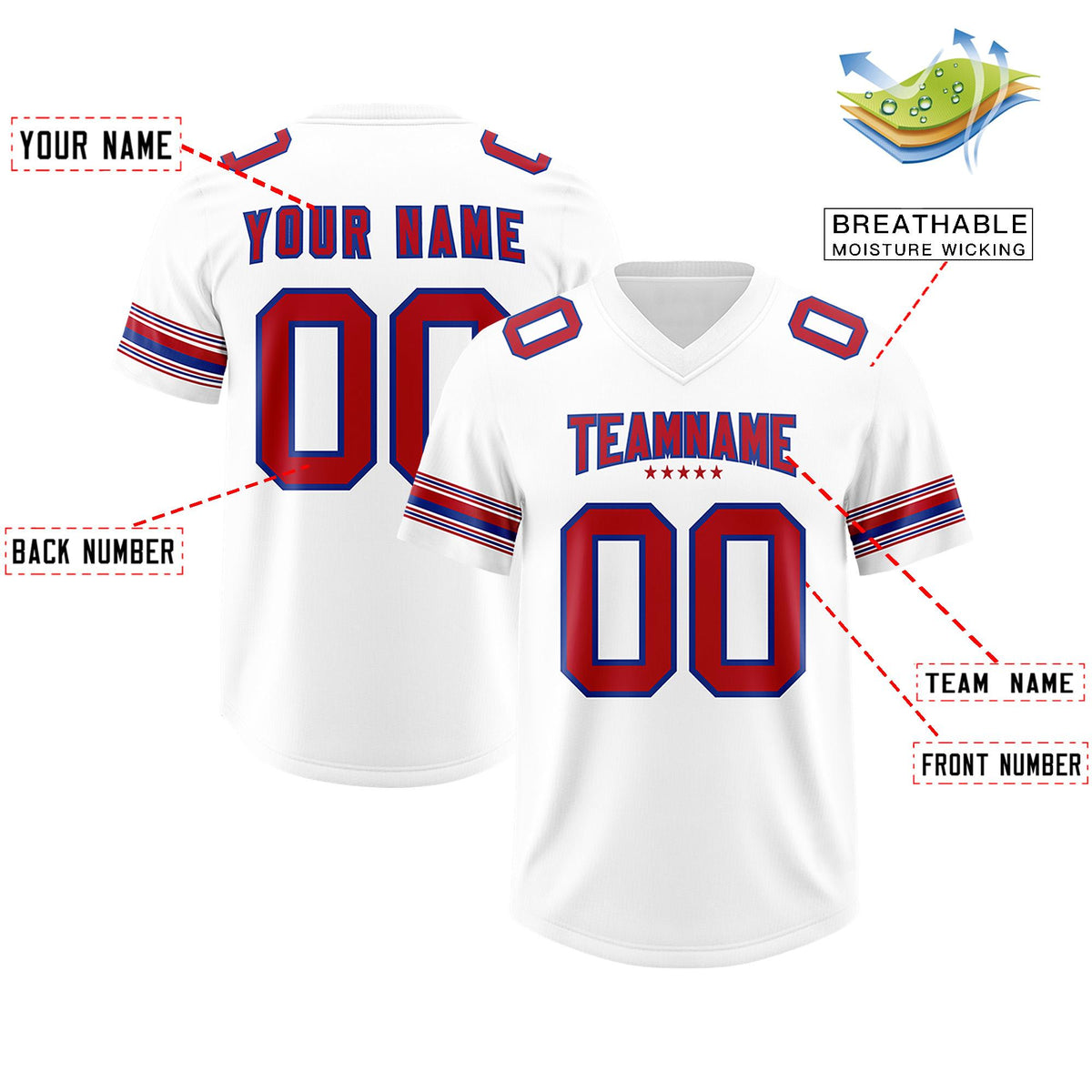 Custom White Red Retro Personalized Sleeve Line Authentic American Football Jersey