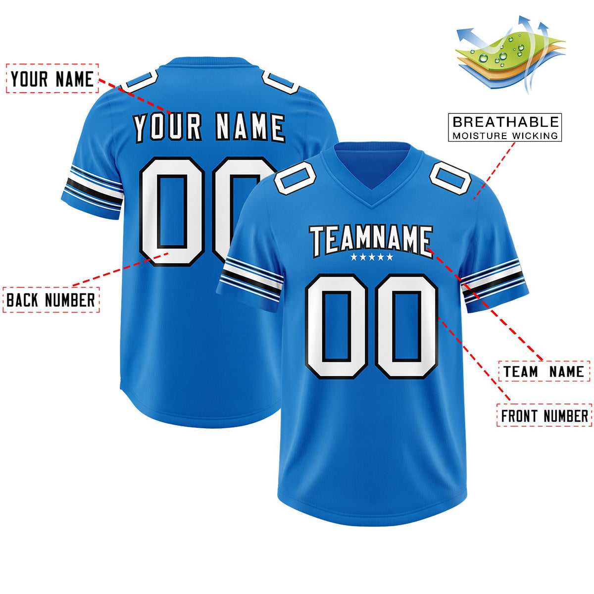 Custom Panther Blue White Retro Personalized Sleeve Line Authentic American Football Jersey