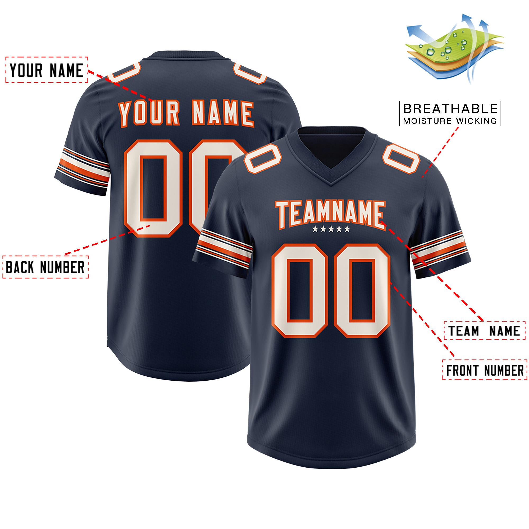 Custom Navy Cream Retro Personalized Sleeve Line Authentic American Football Jersey | KXKSHOP