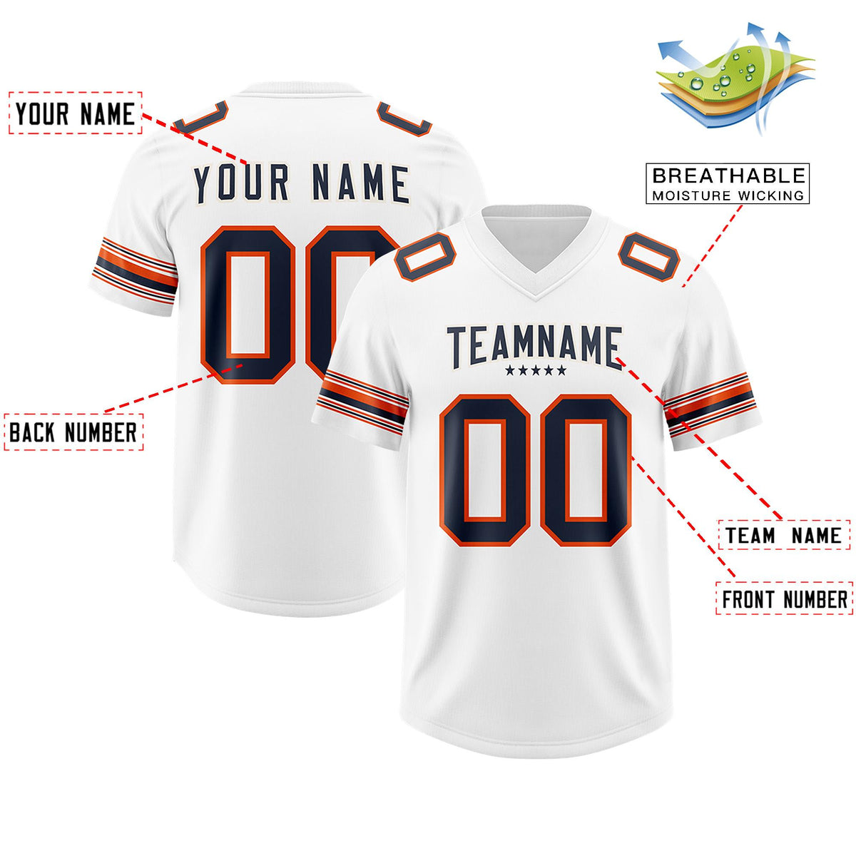 Custom White Navy Retro Personalized Sleeve Line Authentic American Football Jersey