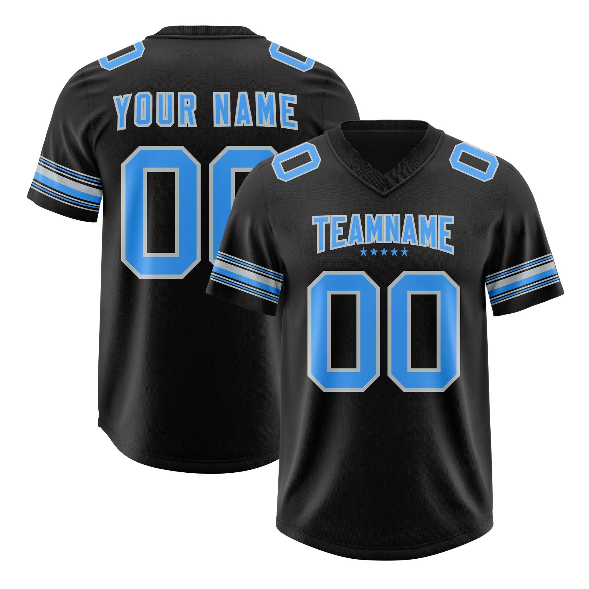 Custom Black Powder Blue Retro Personalized Sleeve Line American Football Jersey | KXKSHOP