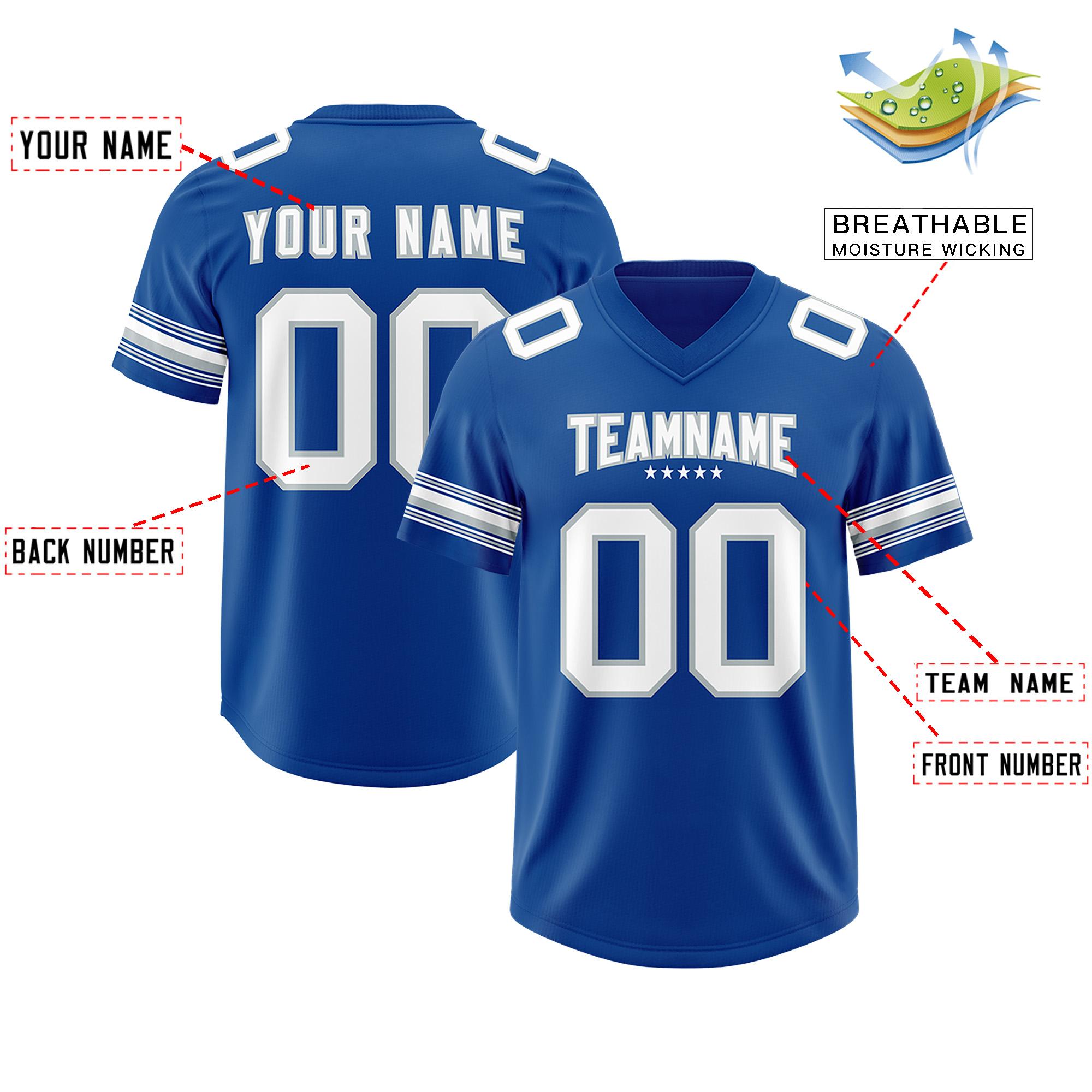 Custom Royal White Retro Personalized Sleeve Line Authentic American Football Jersey | KXKSHOP