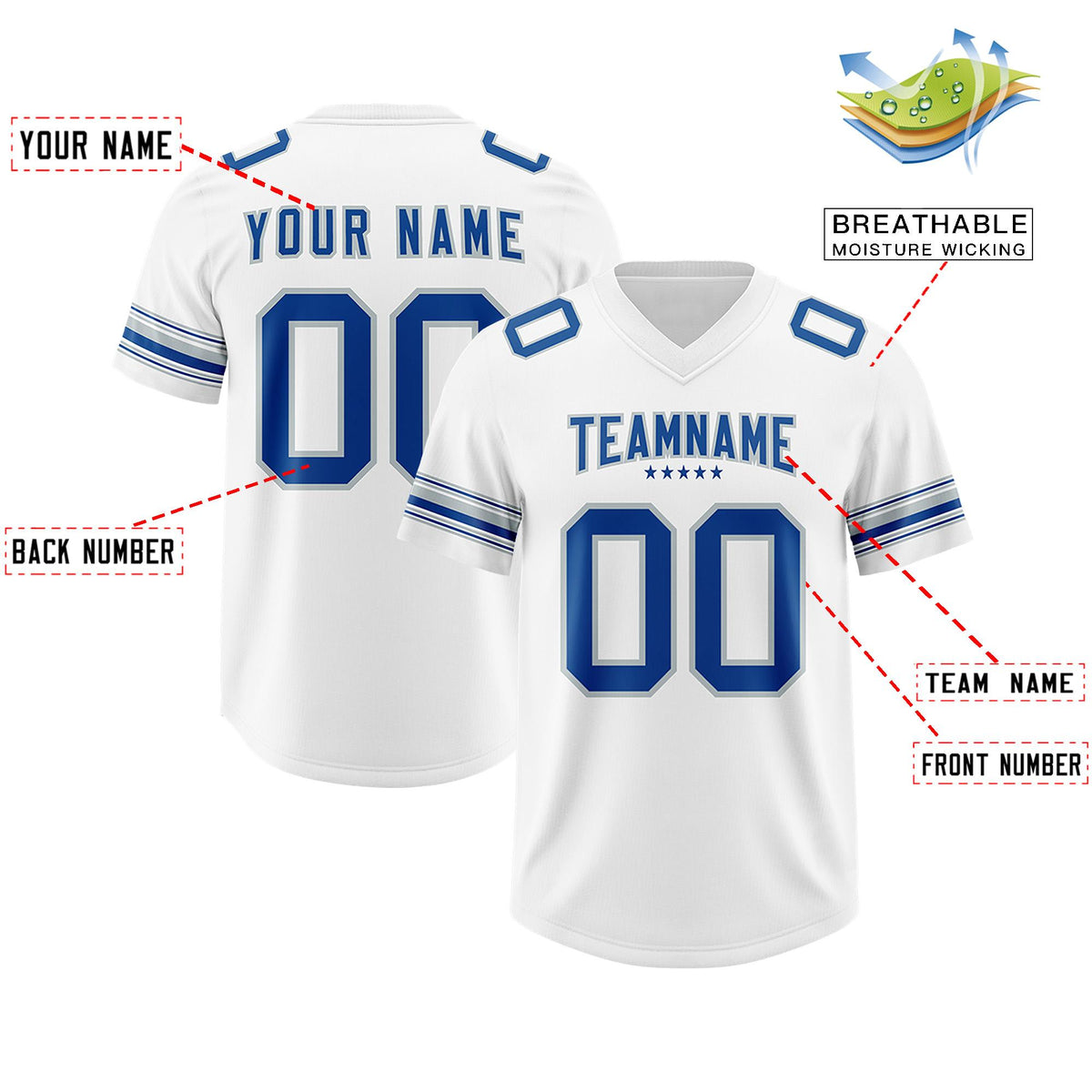Custom White Royal Retro Personalized Sleeve Line Authentic American Football Jersey