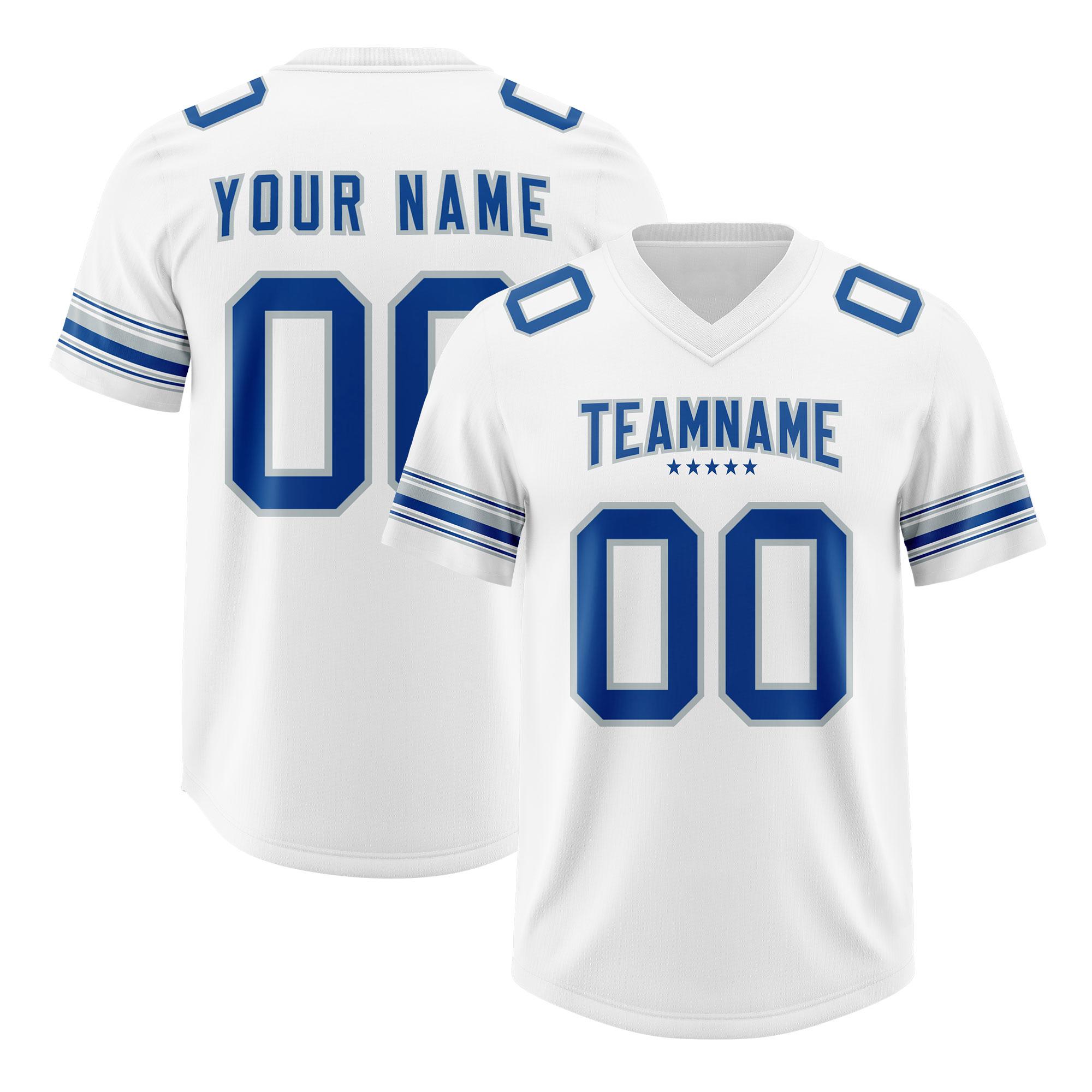 Custom White Royal Retro Personalized Sleeve Line American Football Jersey | KXKSHOP