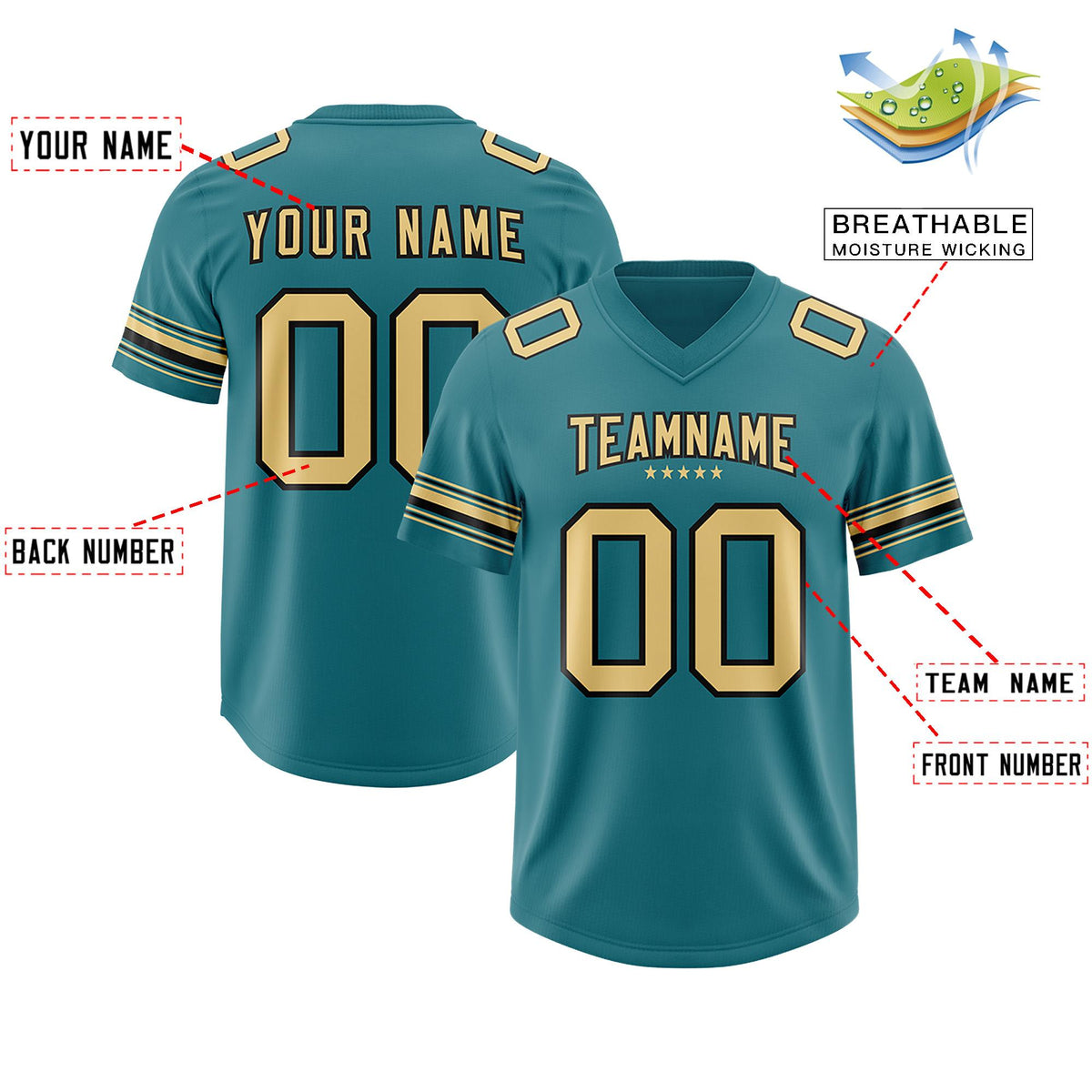 Custom Aqua Khaki Retro Personalized Sleeve Line Authentic American Football Jersey