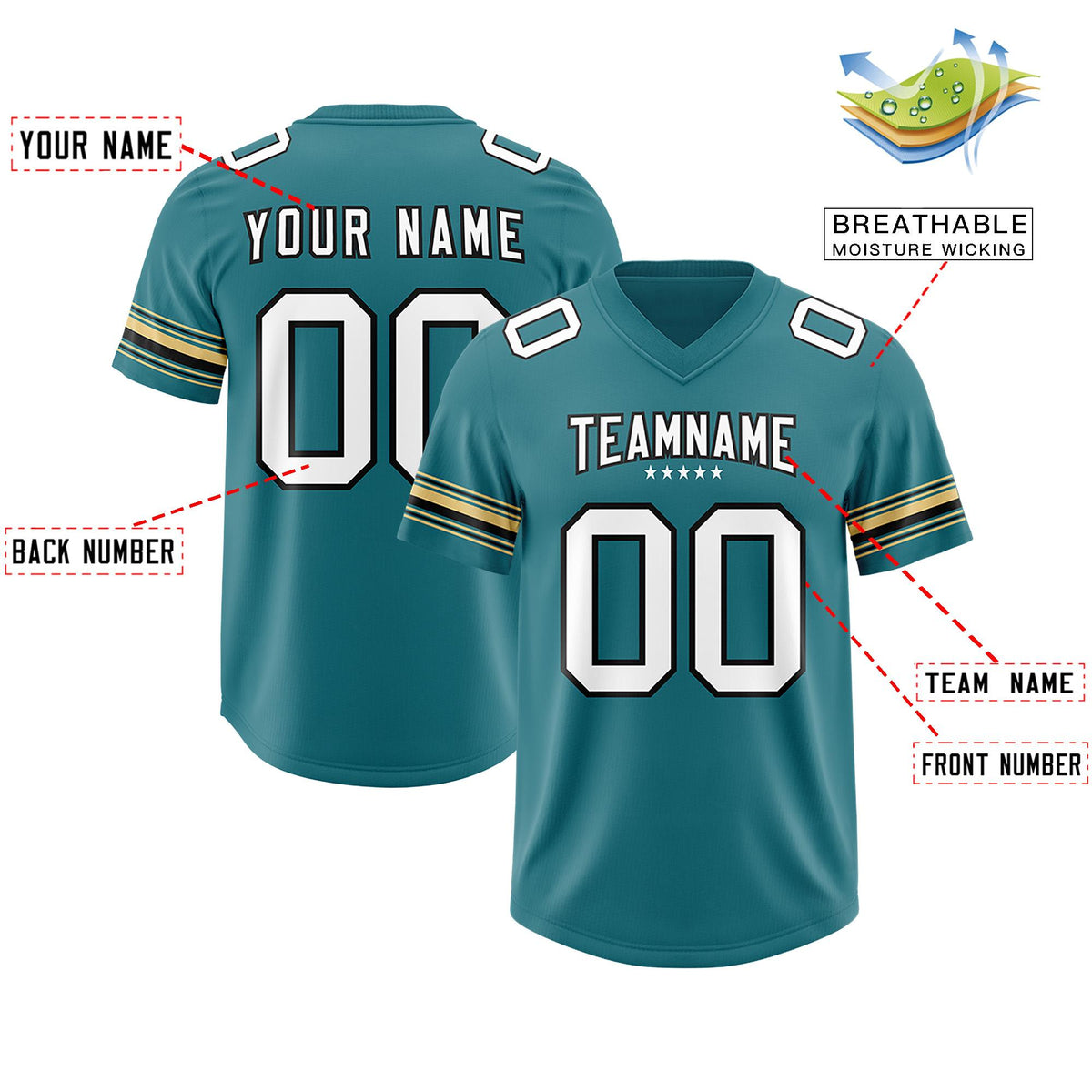 Custom Aqua White Retro Personalized Sleeve Line Authentic American Football Jersey