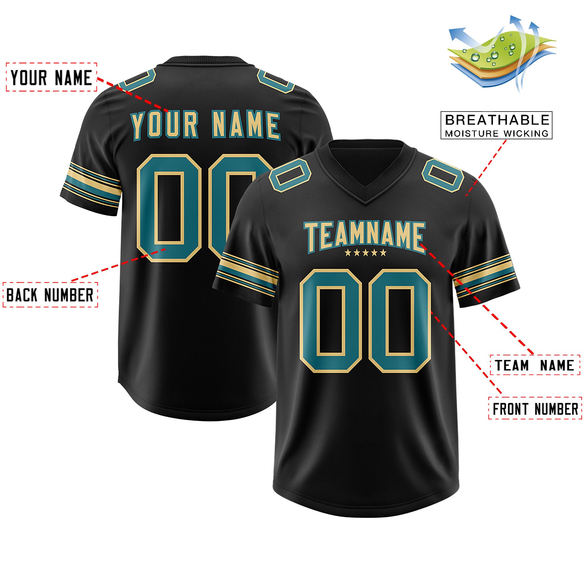 Custom Black Aqua Retro Personalized Sleeve Line Authentic American Football Jersey | KXKSHOP