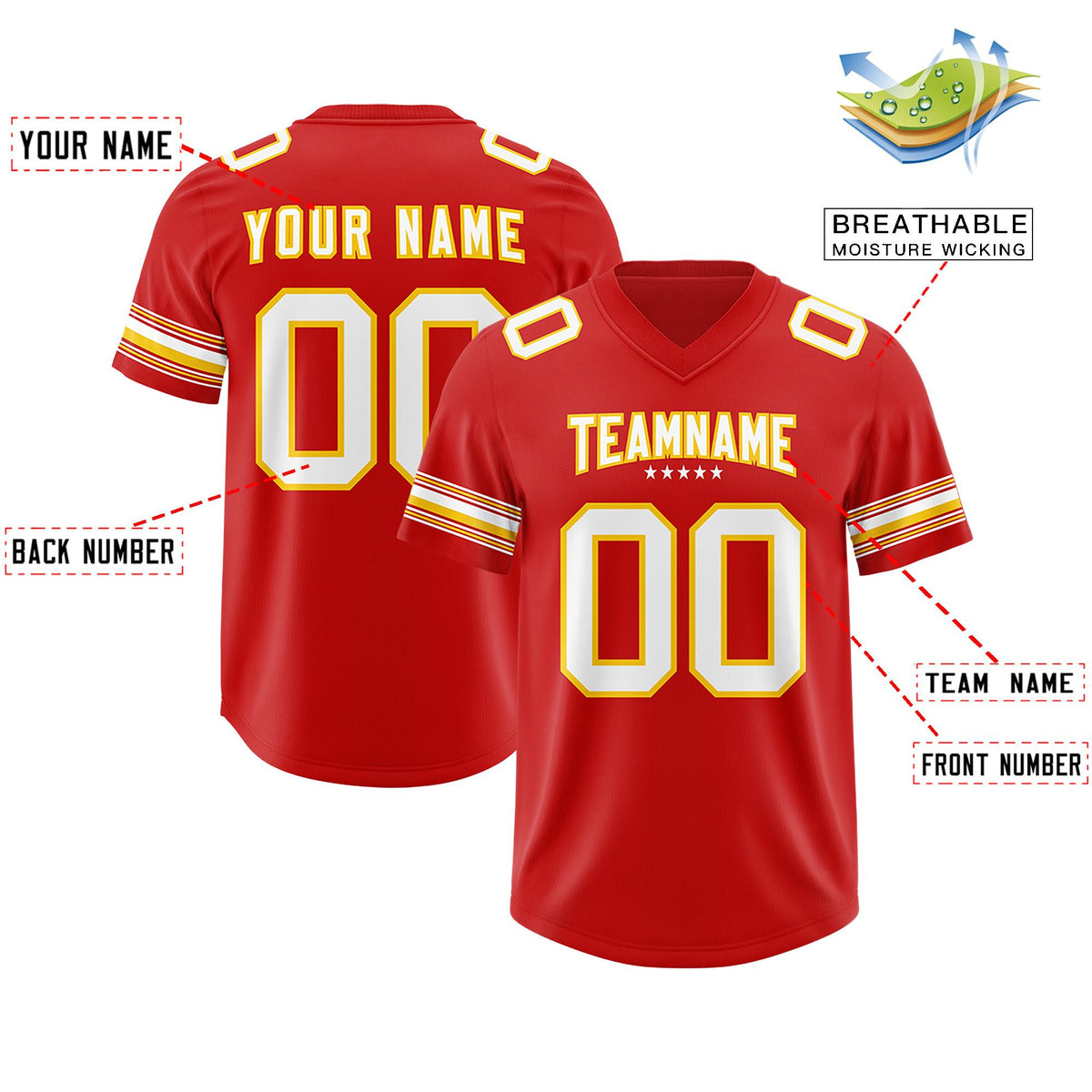 Custom Red White Retro Personalized Sleeve Line Authentic American Football Jersey