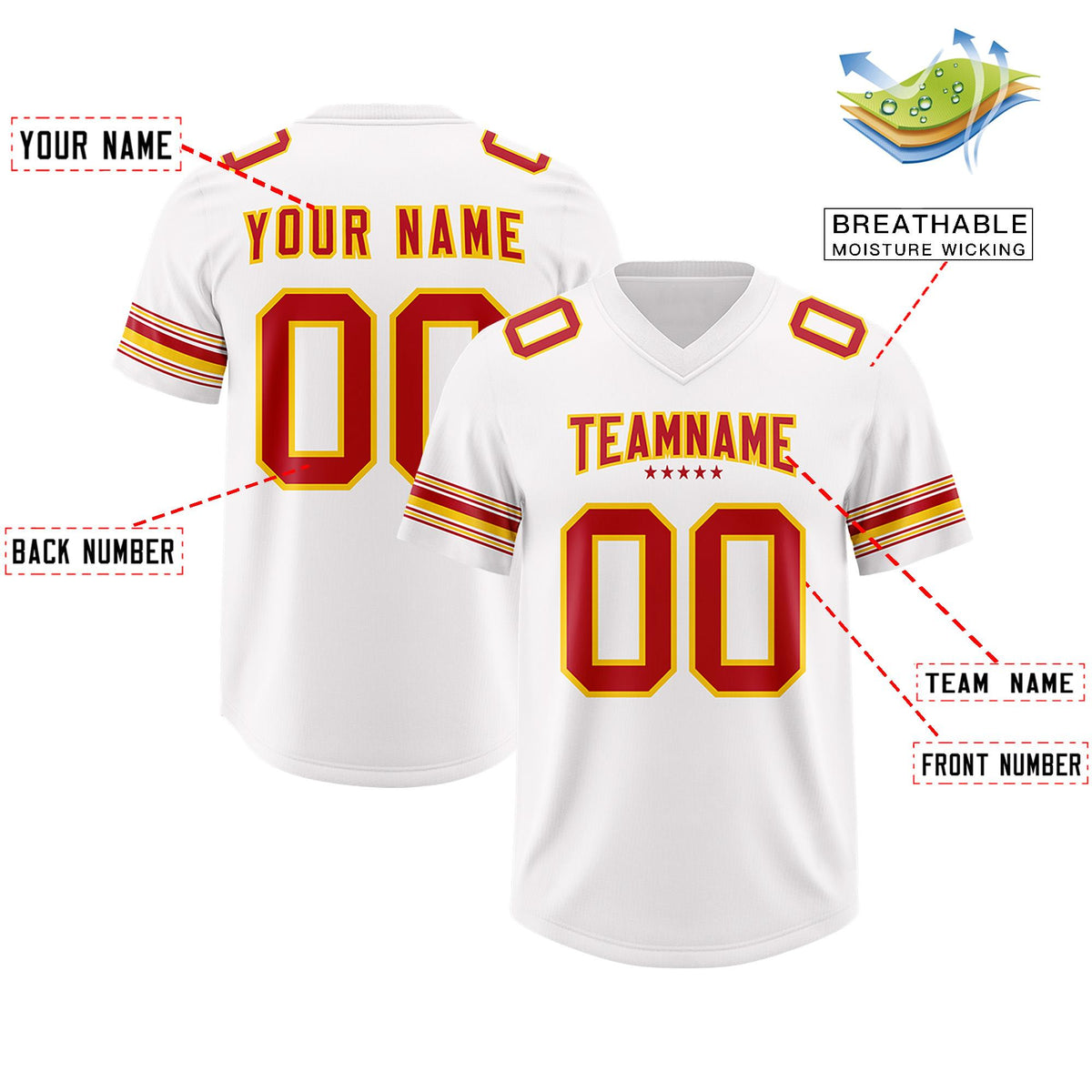 Custom White Red Retro Personalized Sleeve Line Authentic American Football Jersey