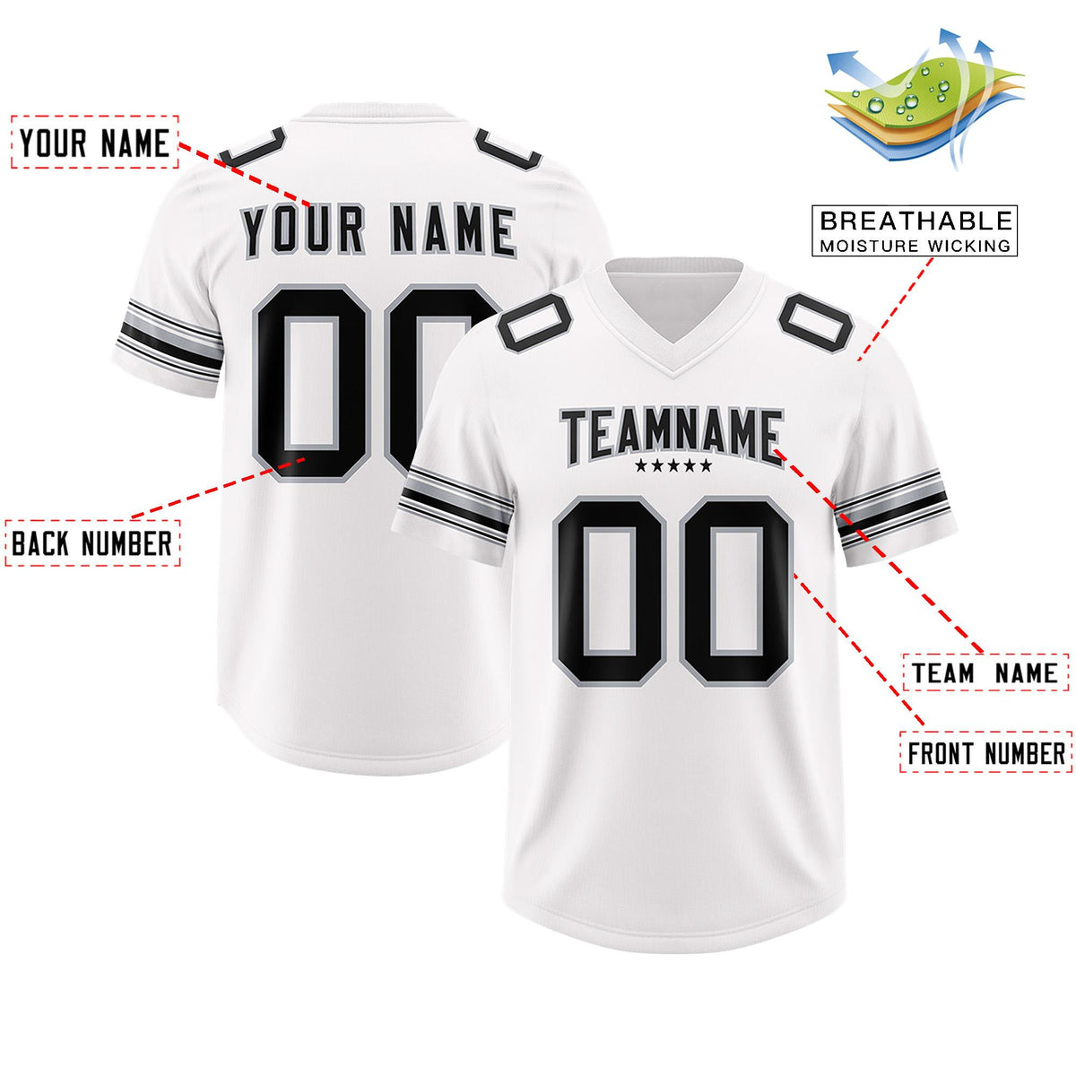 Custom White Black Retro Personalized Sleeve Line Authentic American Football Jersey