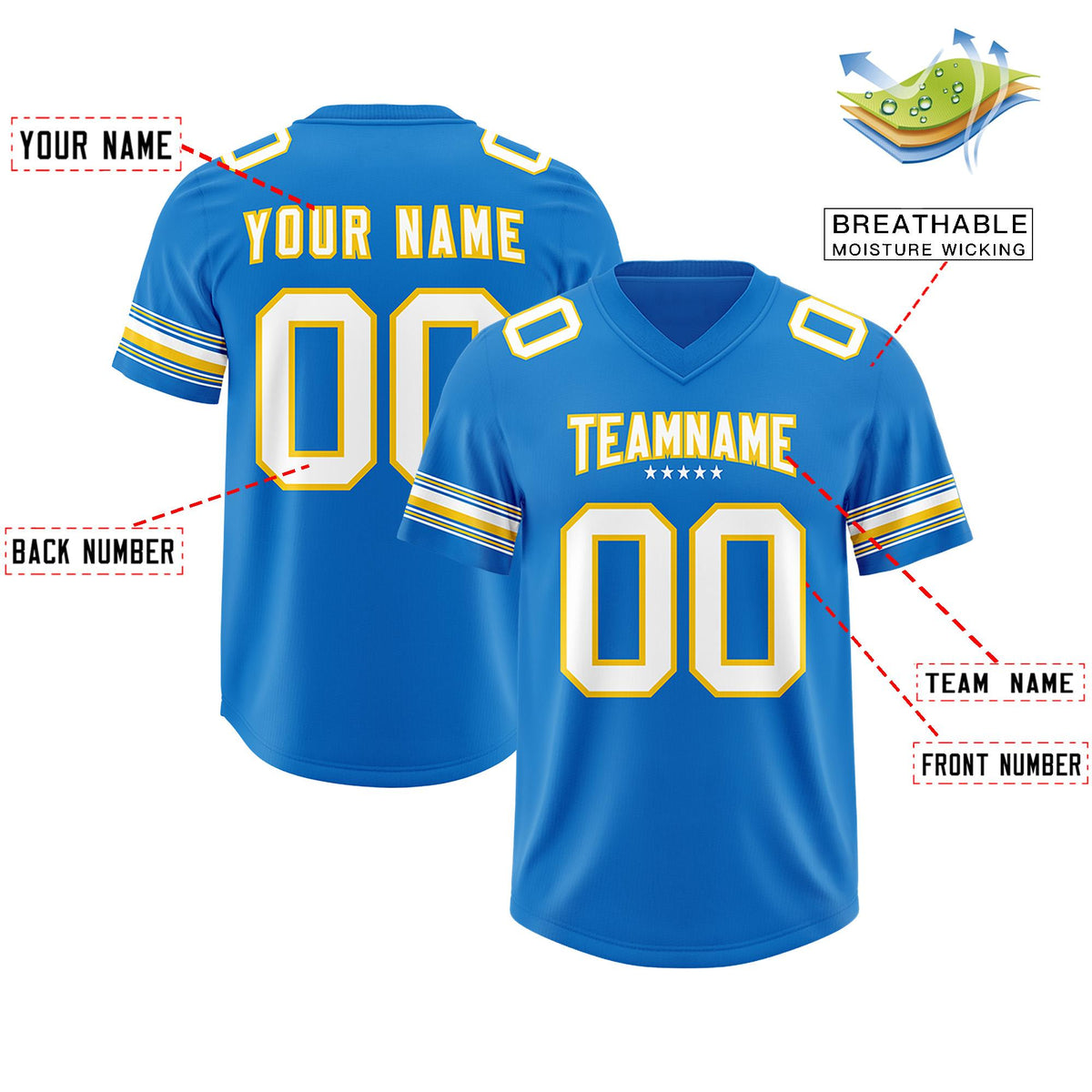Custom Powder Blue White Retro Personalized Sleeve Line Authentic American Football Jersey