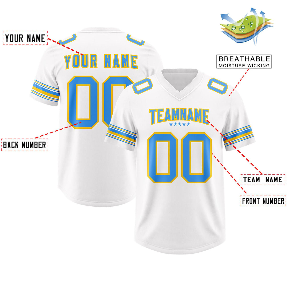 Custom White Powder Blue Retro Personalized Sleeve Line Authentic American Football Jersey