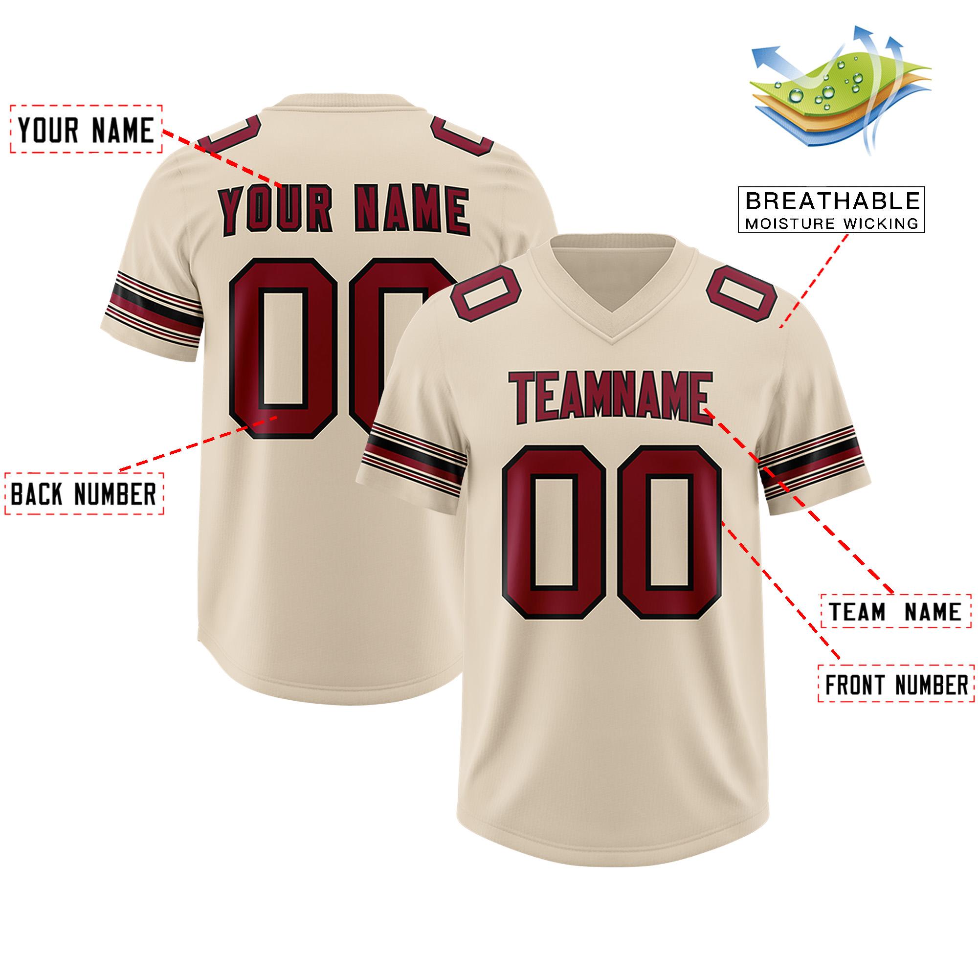Custom Cream Red Retro Personalized Sleeve Line Authentic American Football Jersey