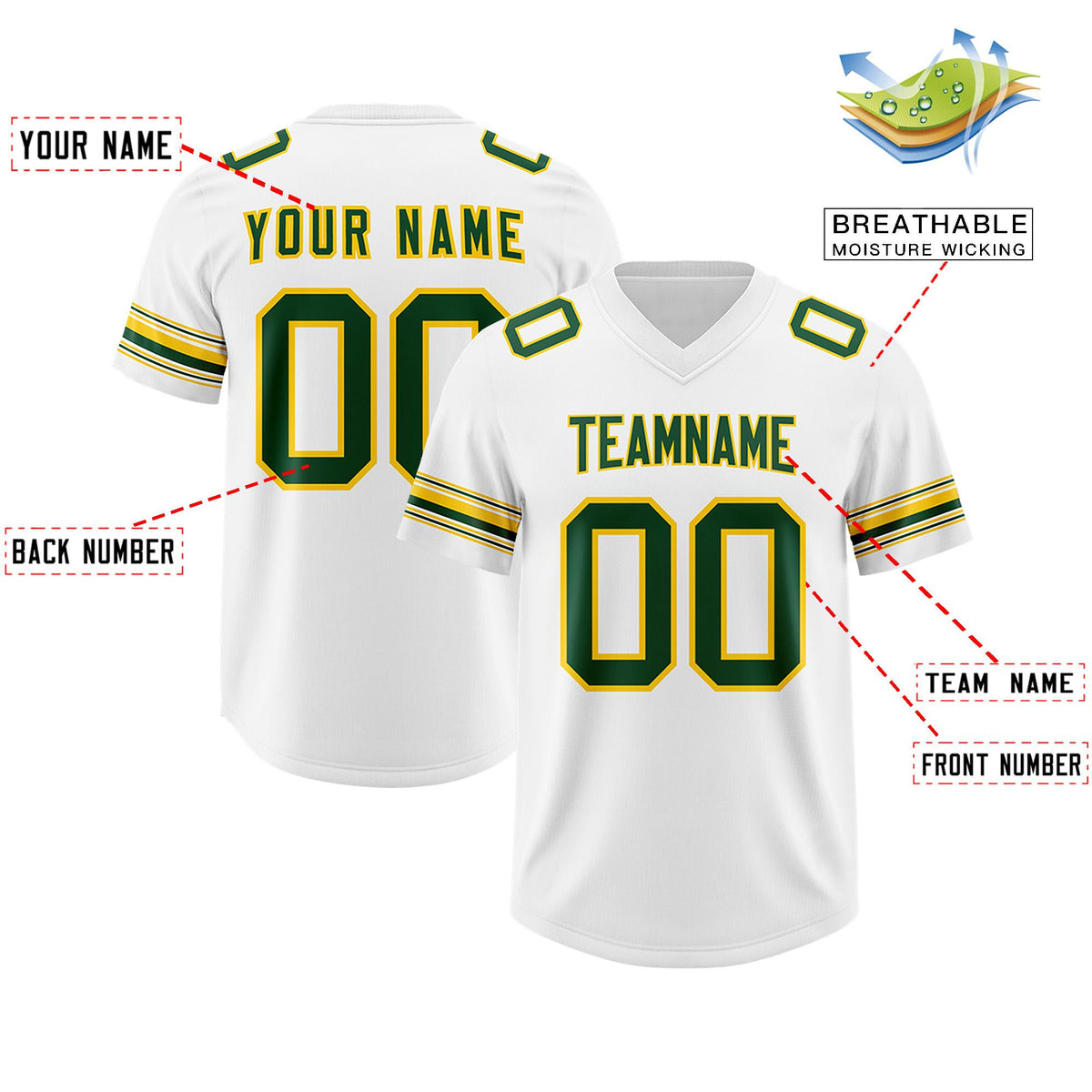 Custom White Green Retro Personalized Sleeve Line Authentic American Football Jersey
