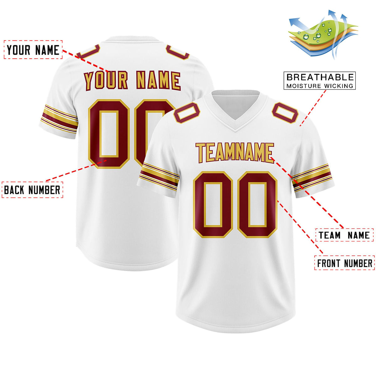 Custom White Red Retro Personalized Sleeve Line Authentic American Football Jersey