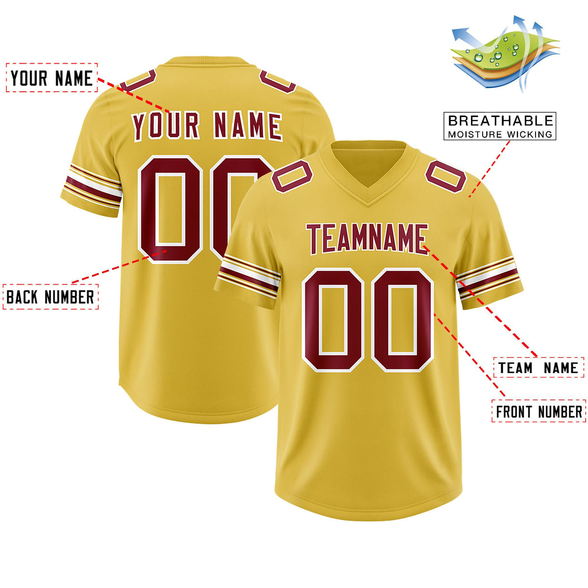 Custom Old Gold Red Retro Personalized Sleeve Line Authentic American Football Jersey