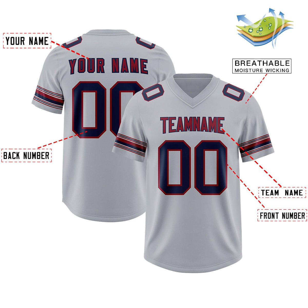 Custom Gray Navy Retro Personalized Sleeve Line Authentic American Football Jersey