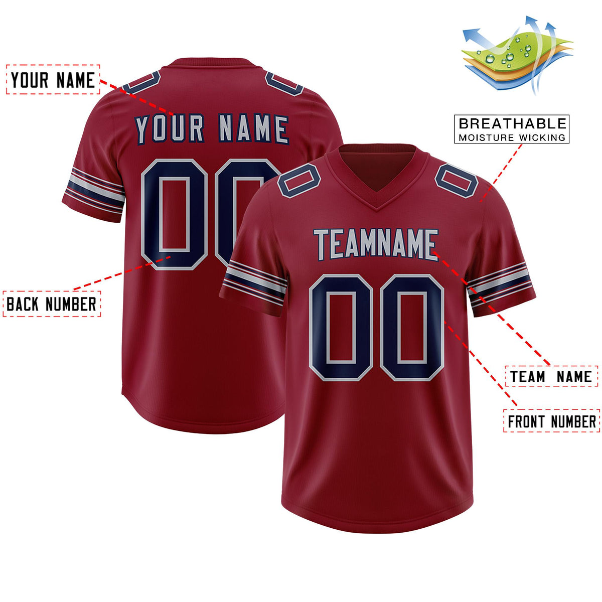 Custom Red Navy Retro Personalized Sleeve Line Authentic American Football Jersey