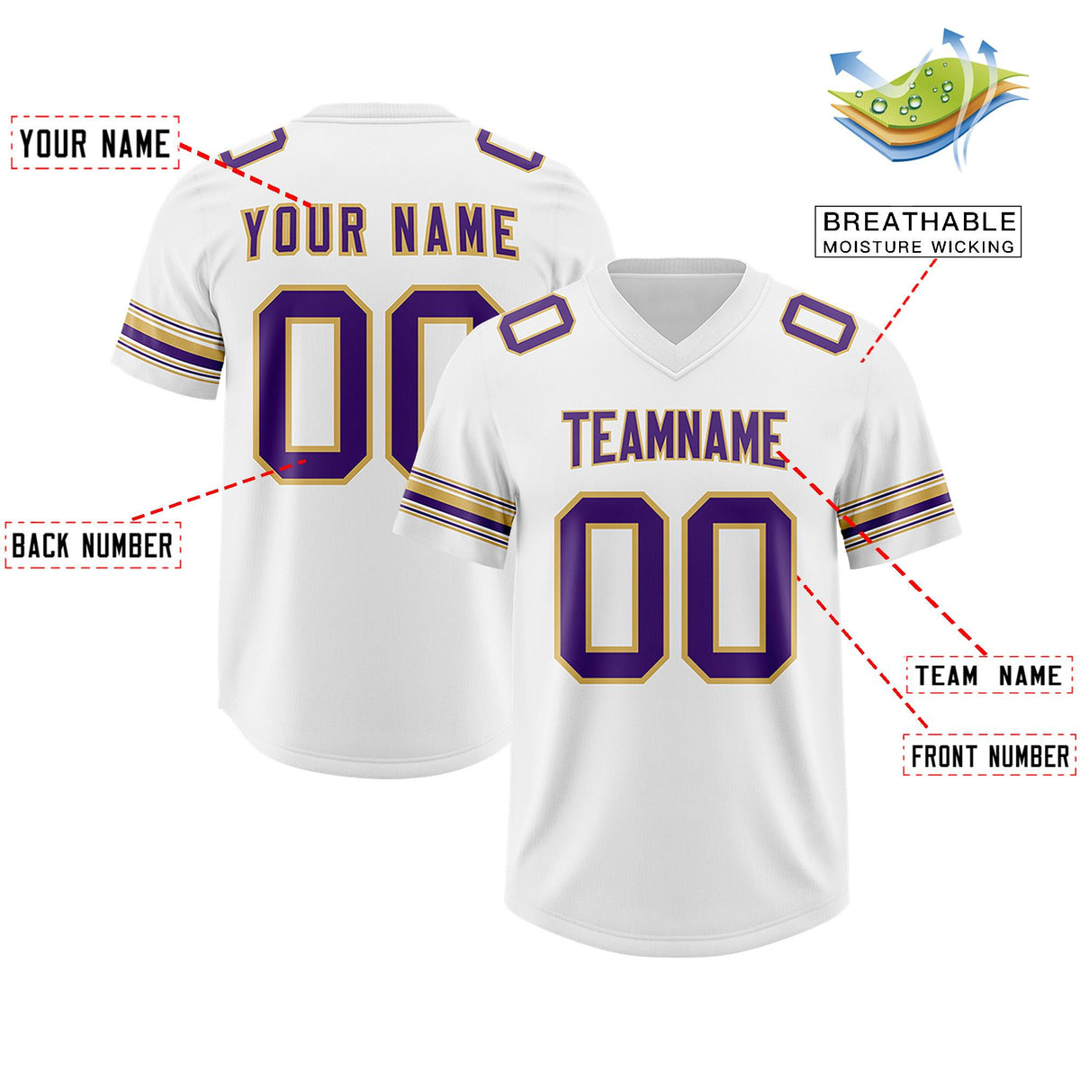 Custom White Purple Retro Personalized Sleeve Line Authentic American Football Jersey