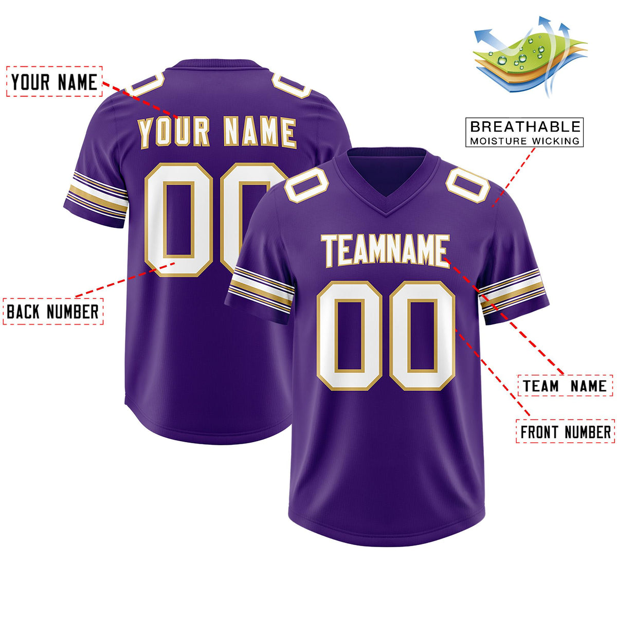 Custom Purple White Retro Personalized Sleeve Line Authentic American Football Jersey