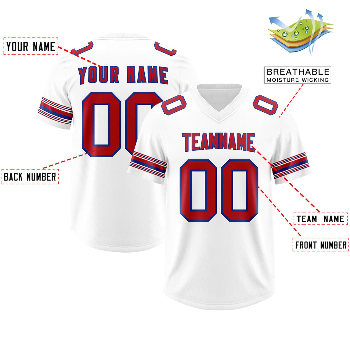 Custom White Red Retro Personalized Sleeve Line Authentic American Football Jersey