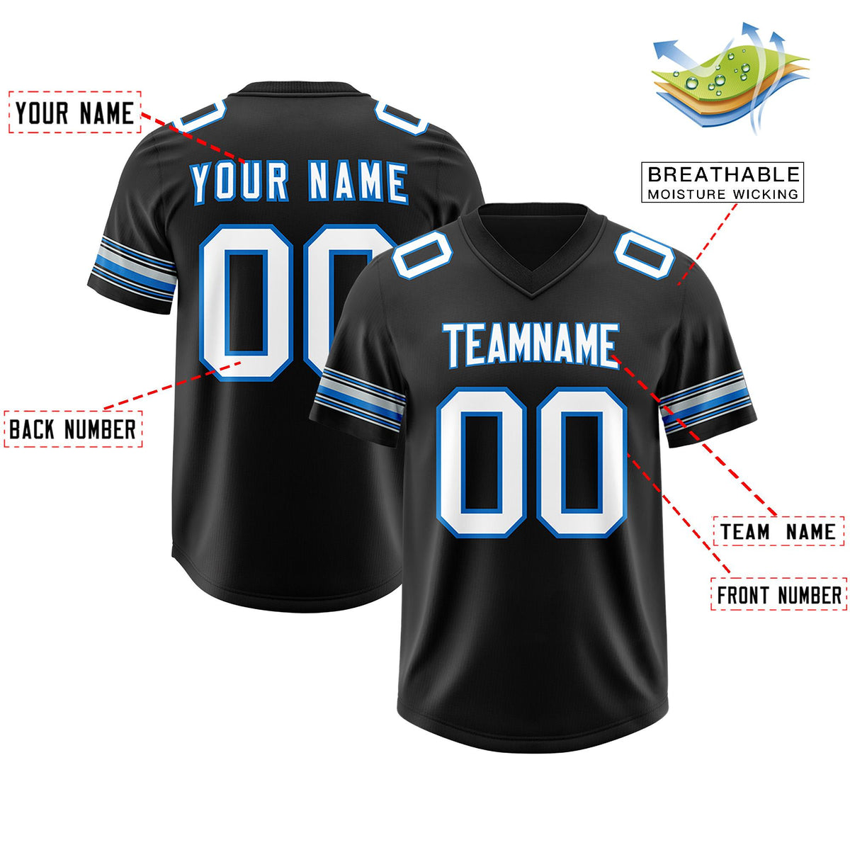 Custom Black White Retro Personalized Sleeve Line Authentic American Football Jersey