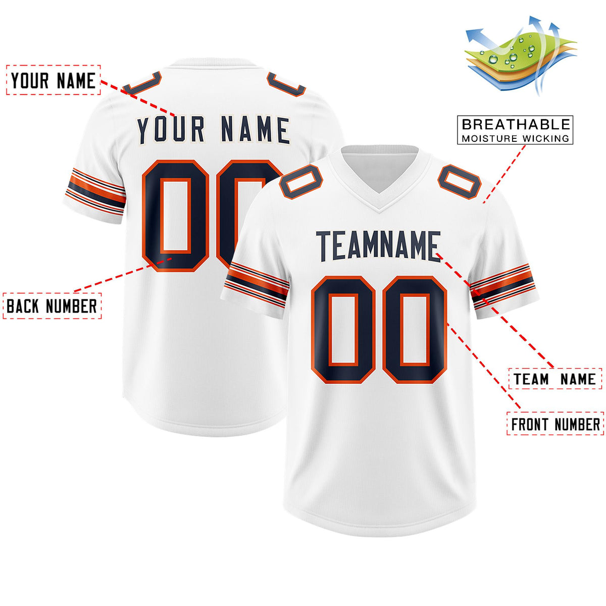 Custom White Navy Retro Personalized Sleeve Line Authentic American Football Jersey