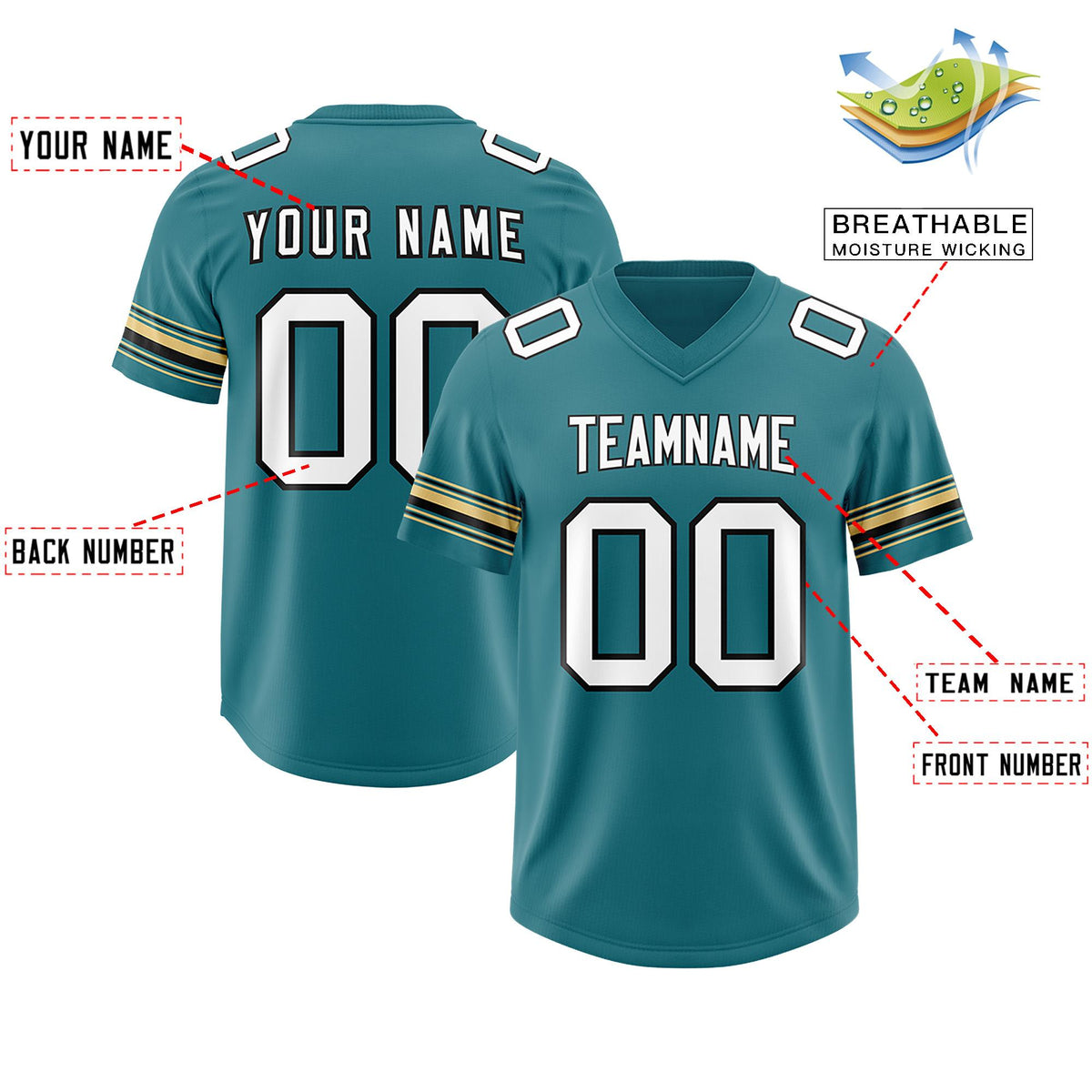Custom Aqua White Retro Personalized Sleeve Line Authentic American Football Jersey