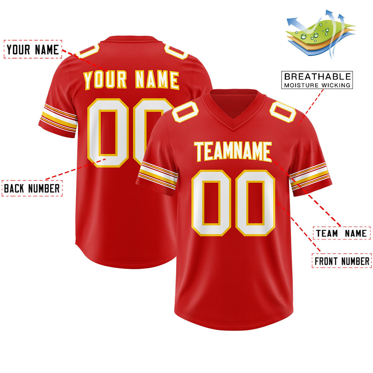 Custom Red White Retro Personalized Sleeve Line Authentic American Football Jersey