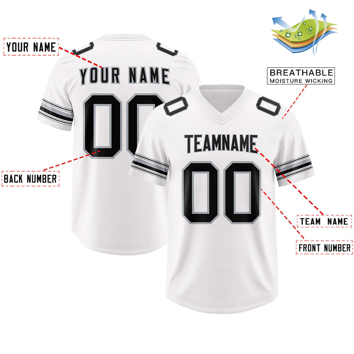 Custom White Black Retro Personalized Sleeve Line Authentic American Football Jersey