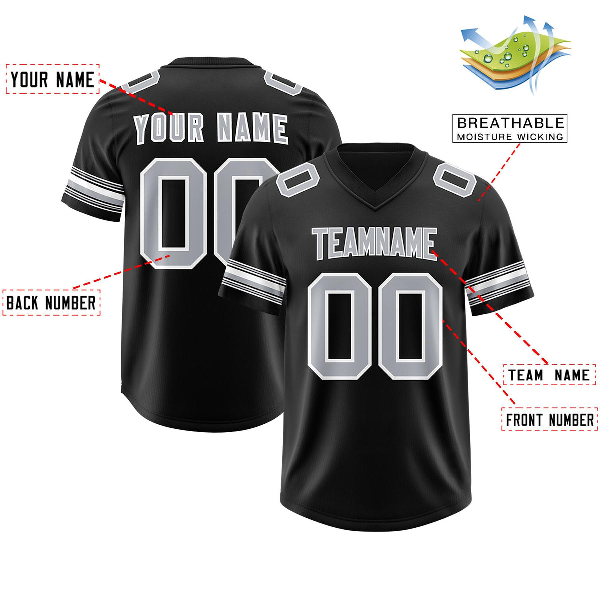 Custom Black Silver Retro Personalized Sleeve Line Authentic American Football Jersey